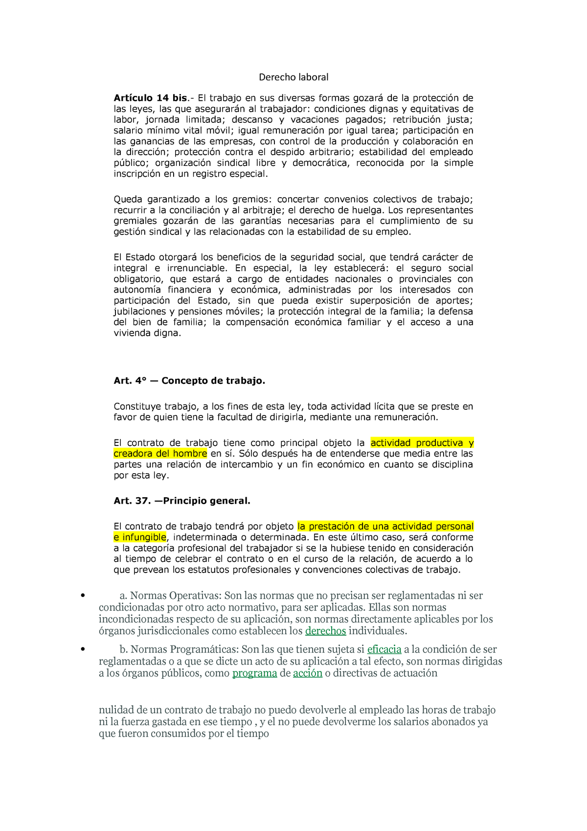 Derecho laboral - .... - Derecho laboral Artículo 14 bis .- El trabajo ...