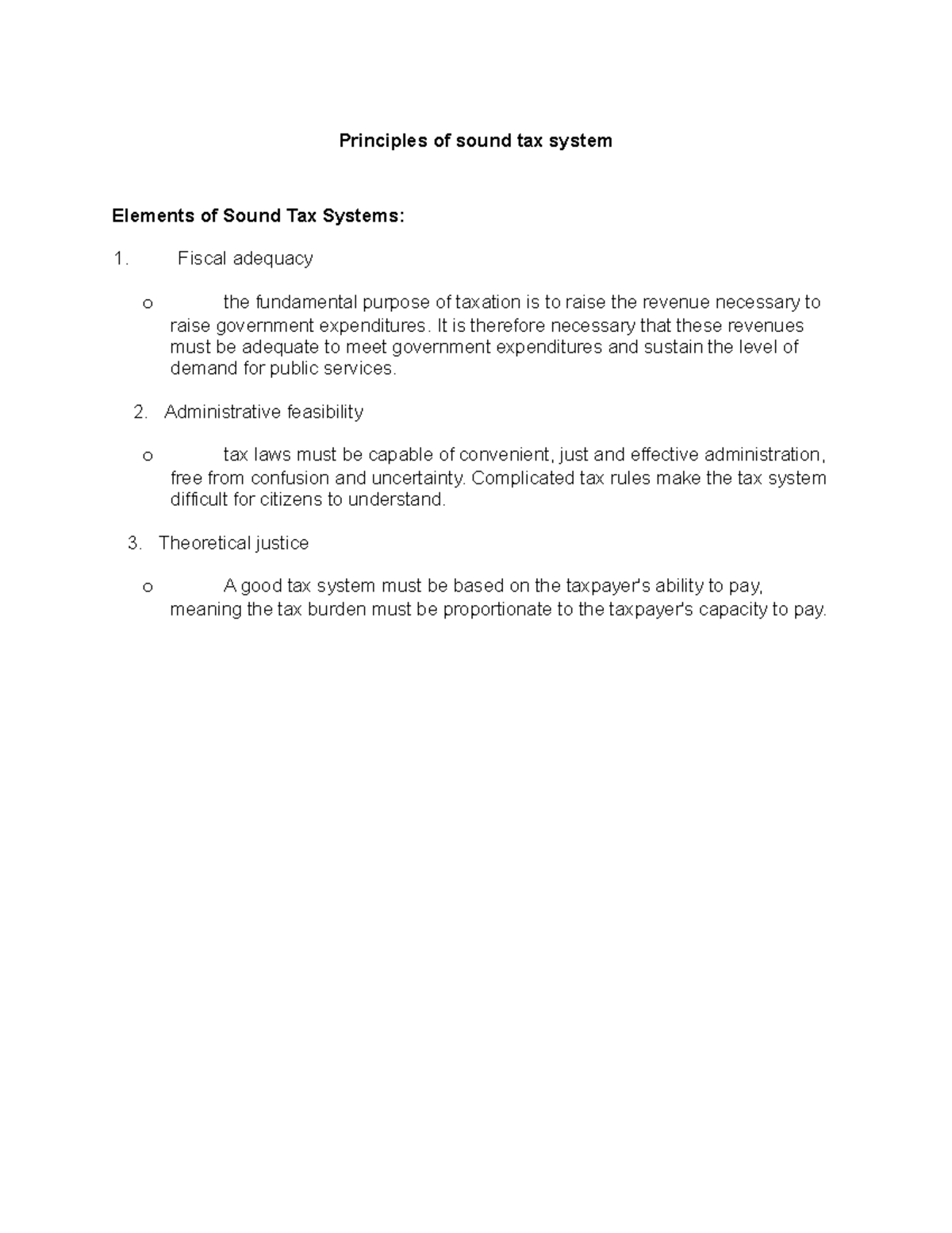 1.2. Principles of sound tax system Principles of sound tax system