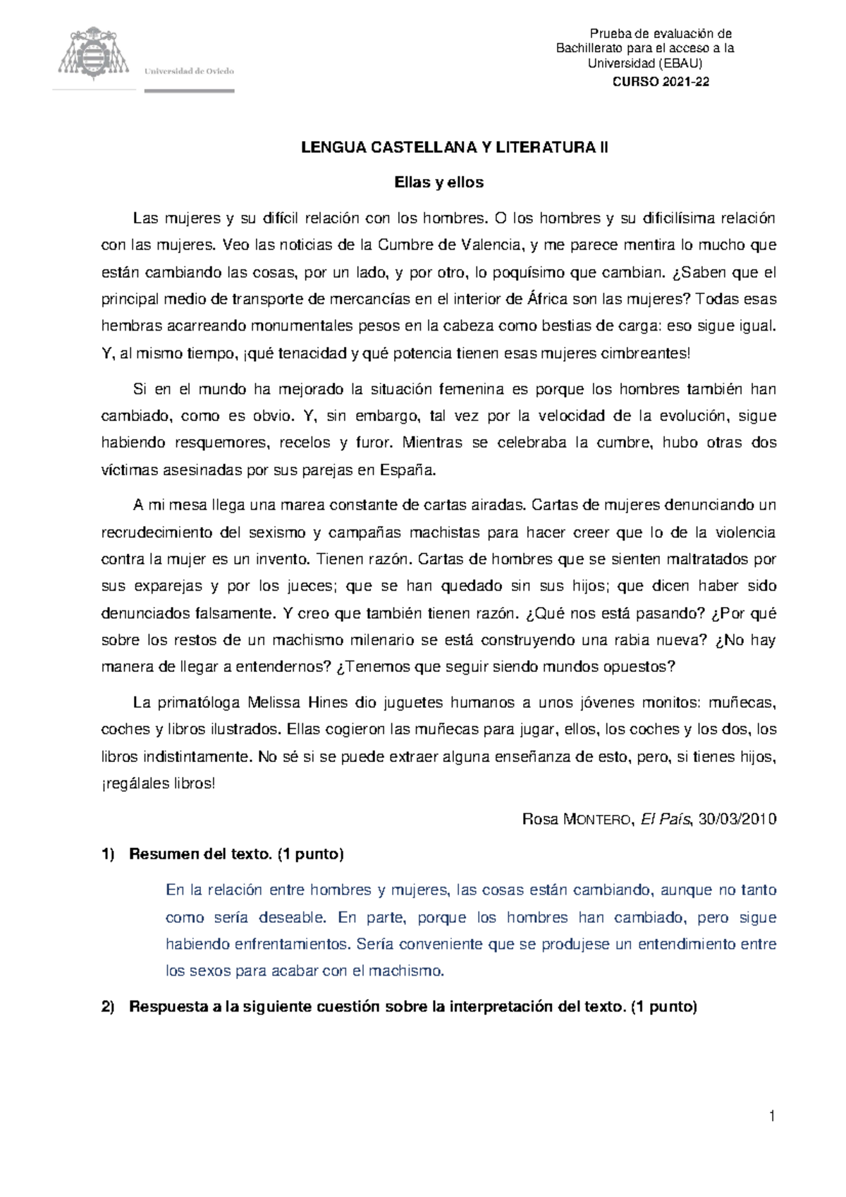 Lengua Castellana Y Literatura II Examen Resuelto - Bachillerato Para ...