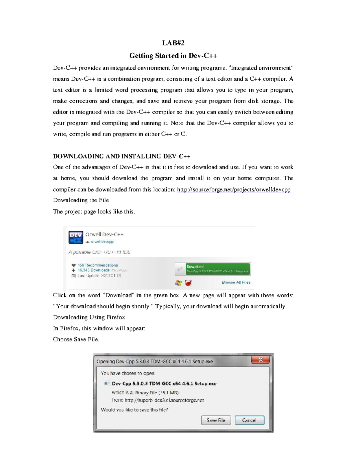 Lab02 pf lab 2 LAB Getting Started in DevC++ DevC++ provides an