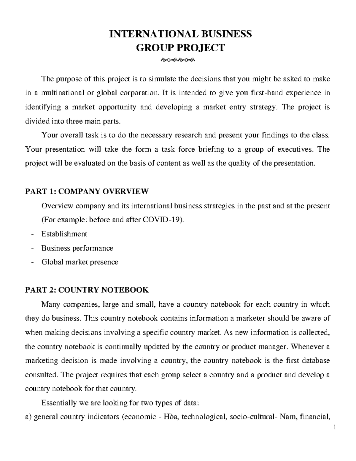 Group Project Request IBM 1 - 1 INTERNATIONAL BUSINESS GROUP PROJECT o ...