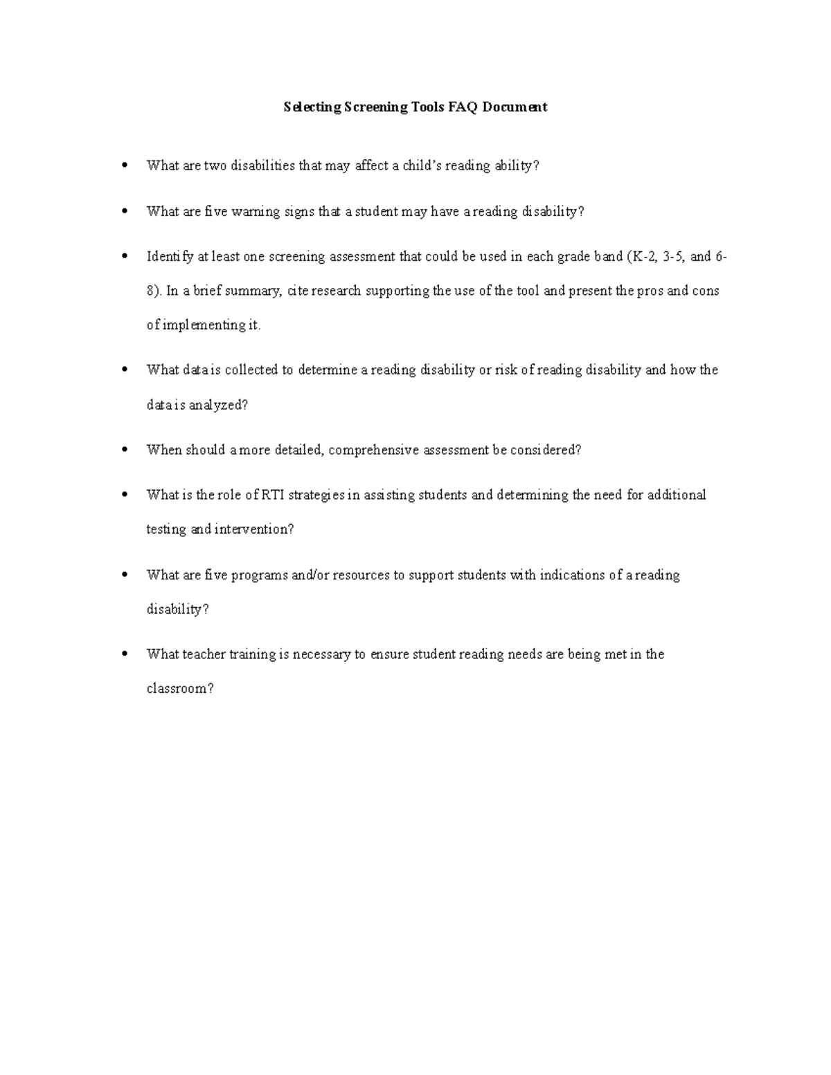 Rea 325 select screening tools selecting screening tools faq document