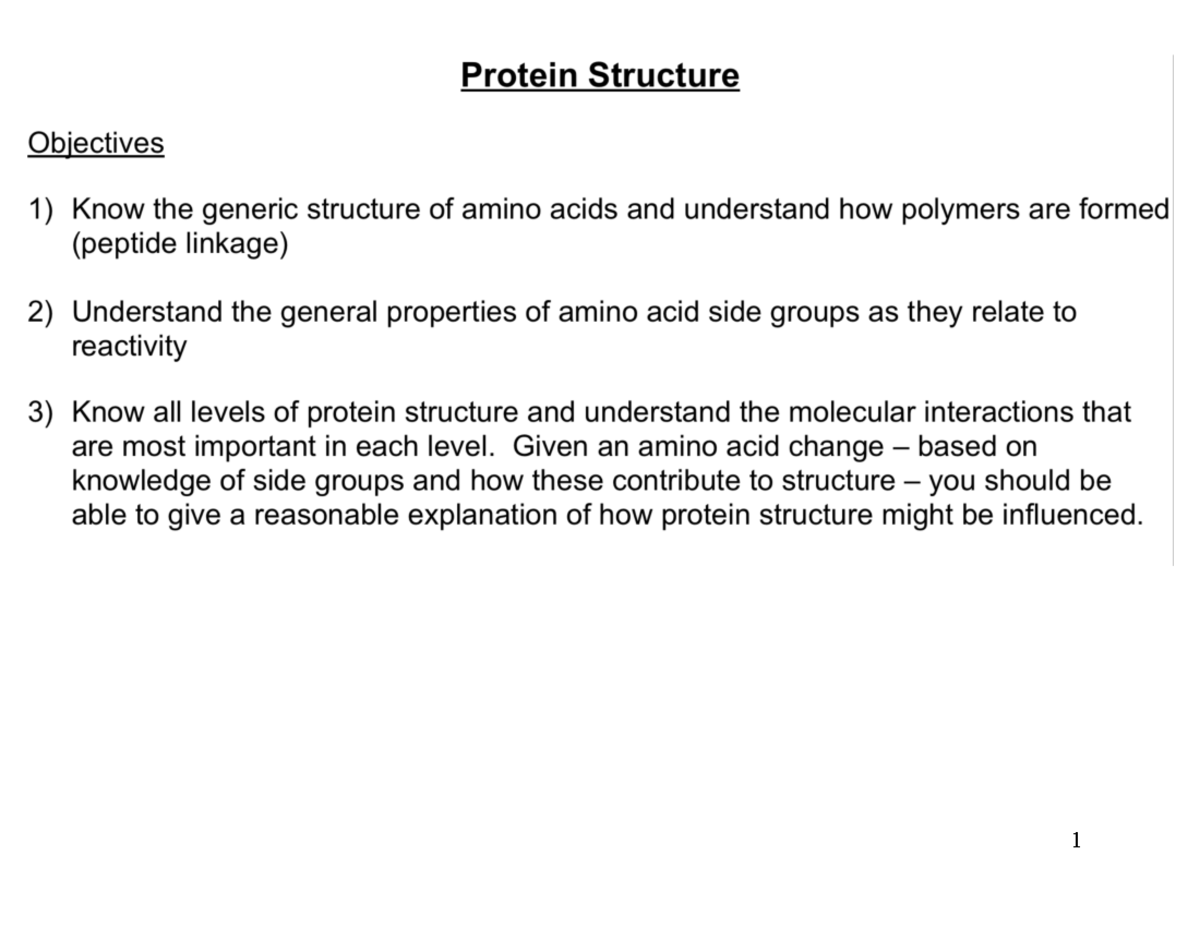 Protein Structure Lecture notes N/A Amino Acids Amino acids all
