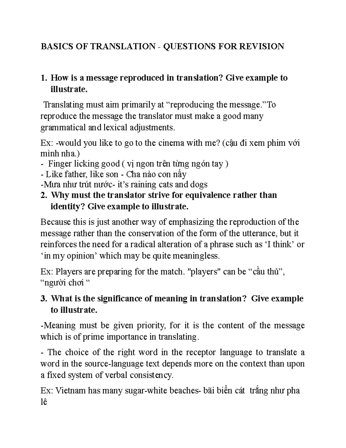 Câu hỏi ôn tập- Dịch đại cương - BASICS OF TRANSLATION QUESTIONS FOR ...