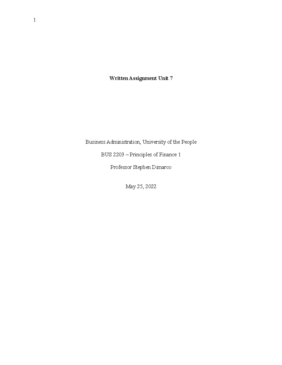 BUS 2203 Written Assignment Unit 7 - Written Assignment Unit 7 Business ...
