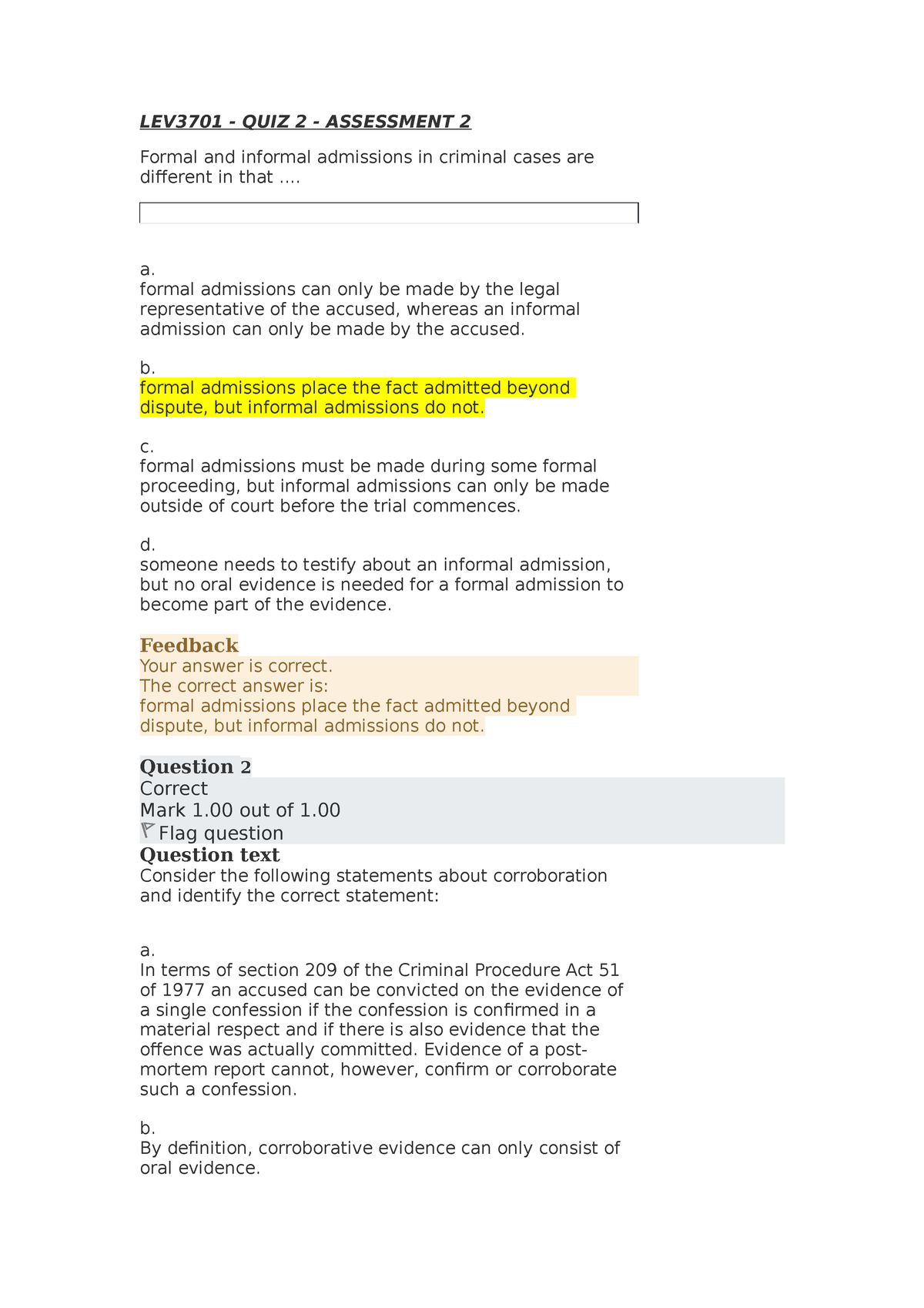 LEV3701 - Quiz 2 - This Is A Quiz For Semester 1 - LEV3701 - QUIZ 2 ...