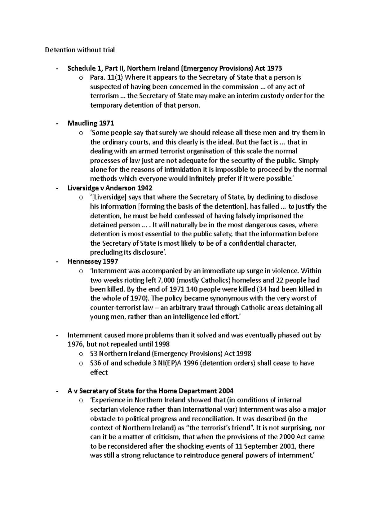 Detention without Trial Summary Detention without trial Schedule 1