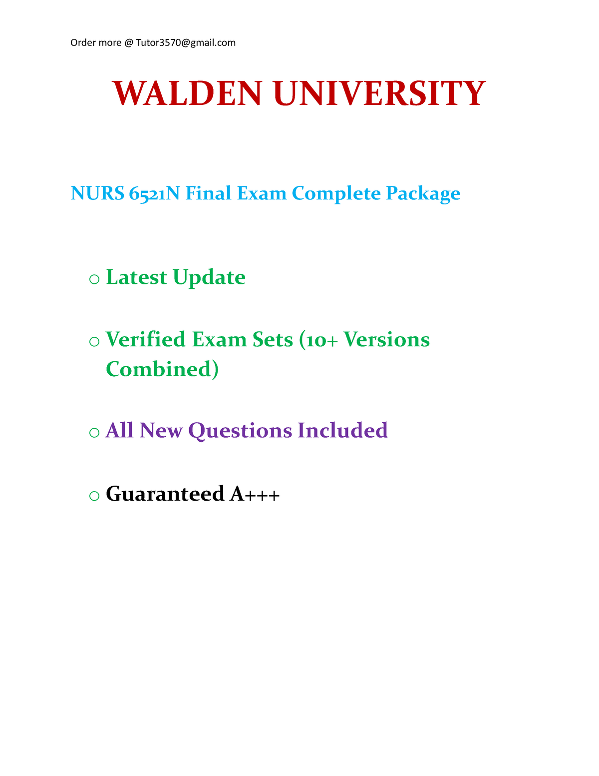 NURS 6521N Final Exam - WALDEN UNIVERSITY NURS 6521N Final Exam ...