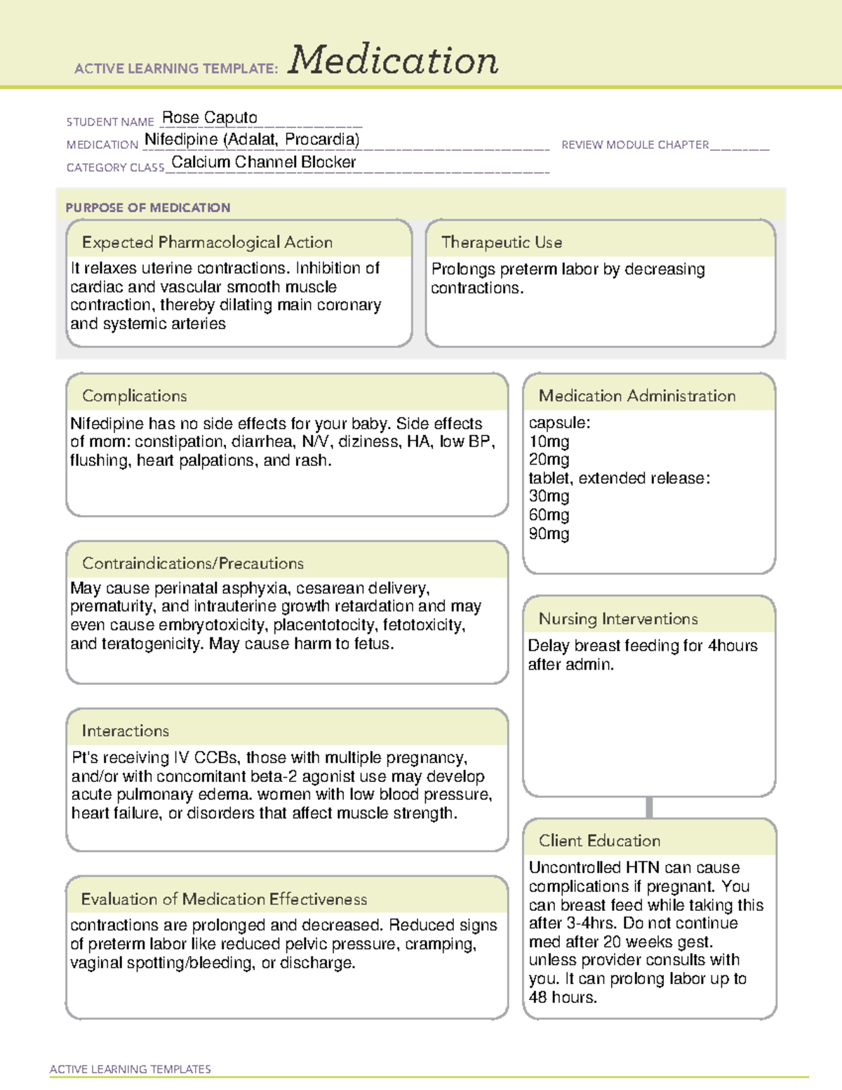 Med card #8 Nifedipine - NURS 307 - EMU - Studocu