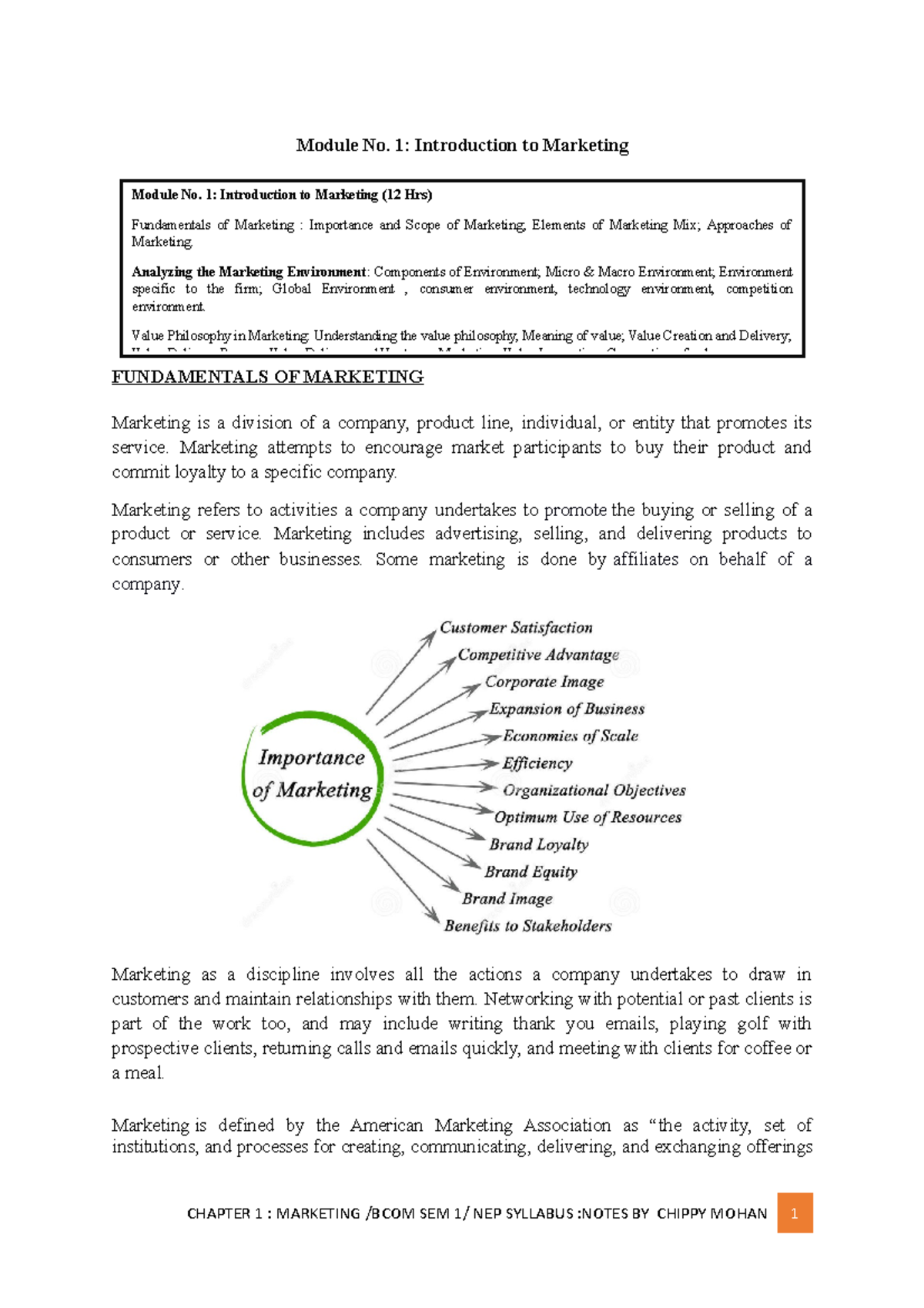 UNIT 1 POM - Bba Notes - Module No. 1: Introduction To Marketing ...