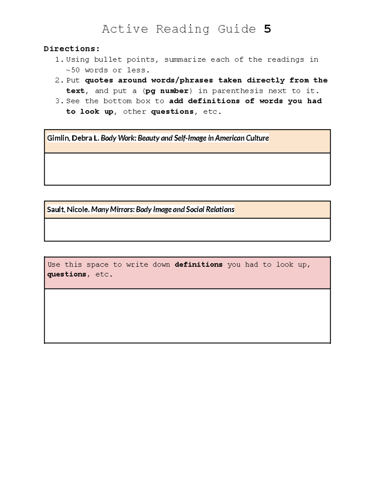Copy of 5 Active Reading Guide - Active Reading Guide 5 Directions: 1 ...