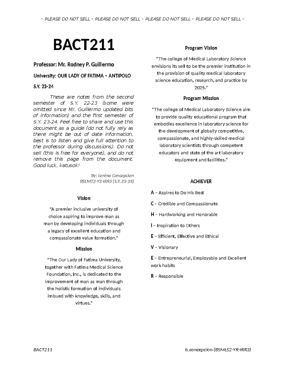 Bacteriology Lab - 2nd yeard 2nd sem - BACT Professor: Mr. Rodney P ...