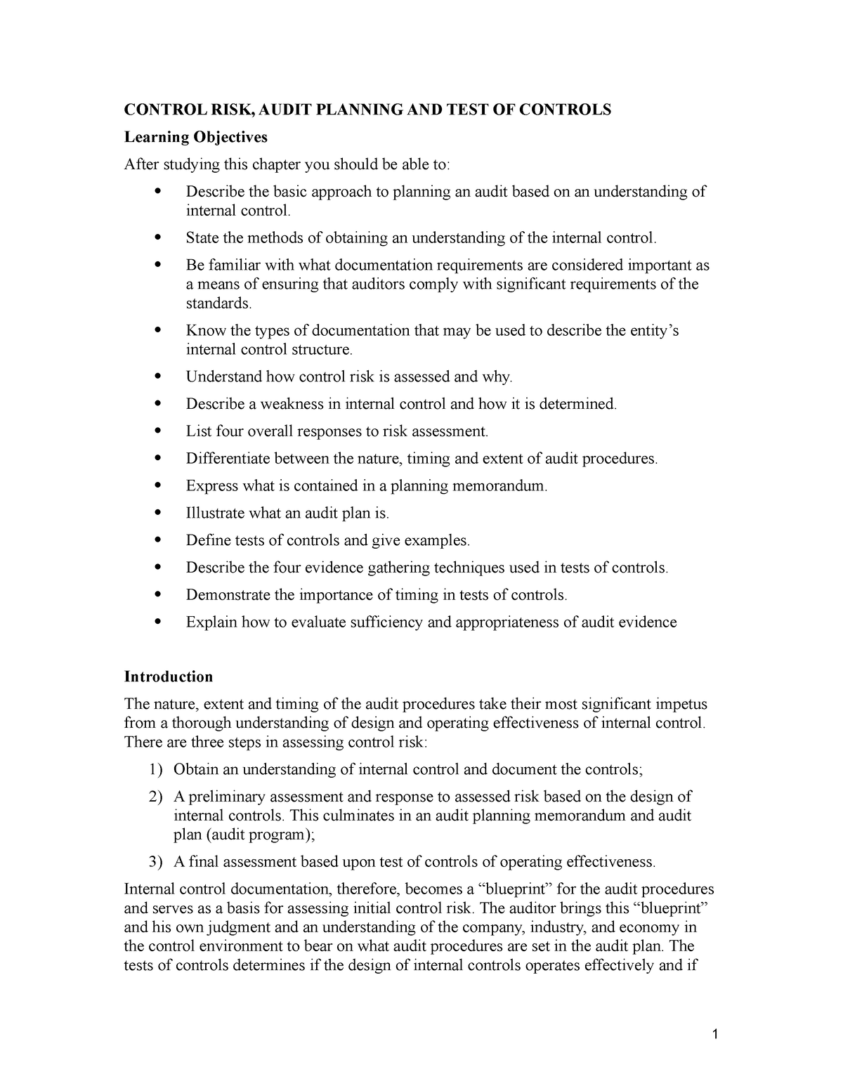 CHP-7- Control RISK Audit Planning & Tests OF Controls - CONTROL RISK ...