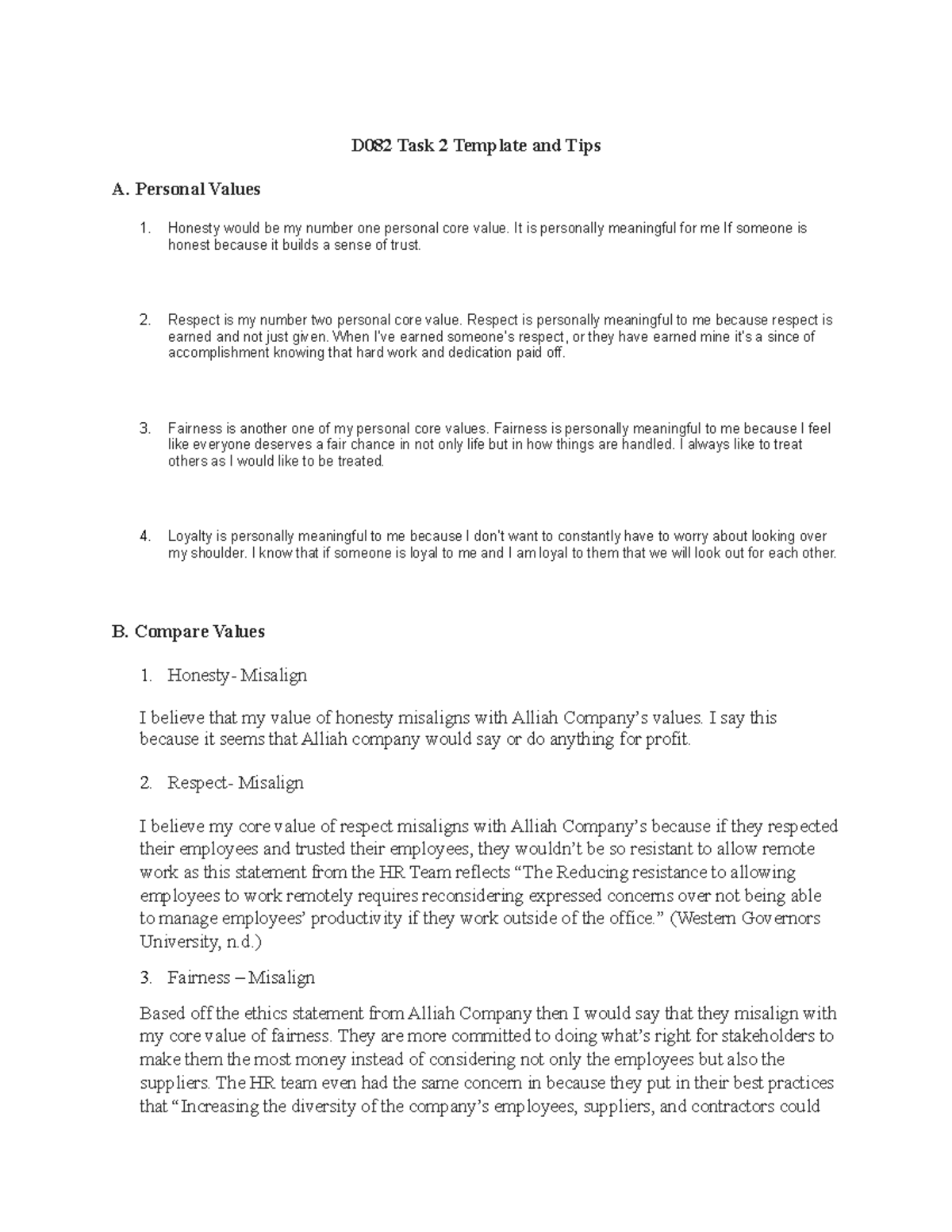 D082 Task 2 v2 - Assignment - D082 Task 2 Template and Tips A. Personal ...