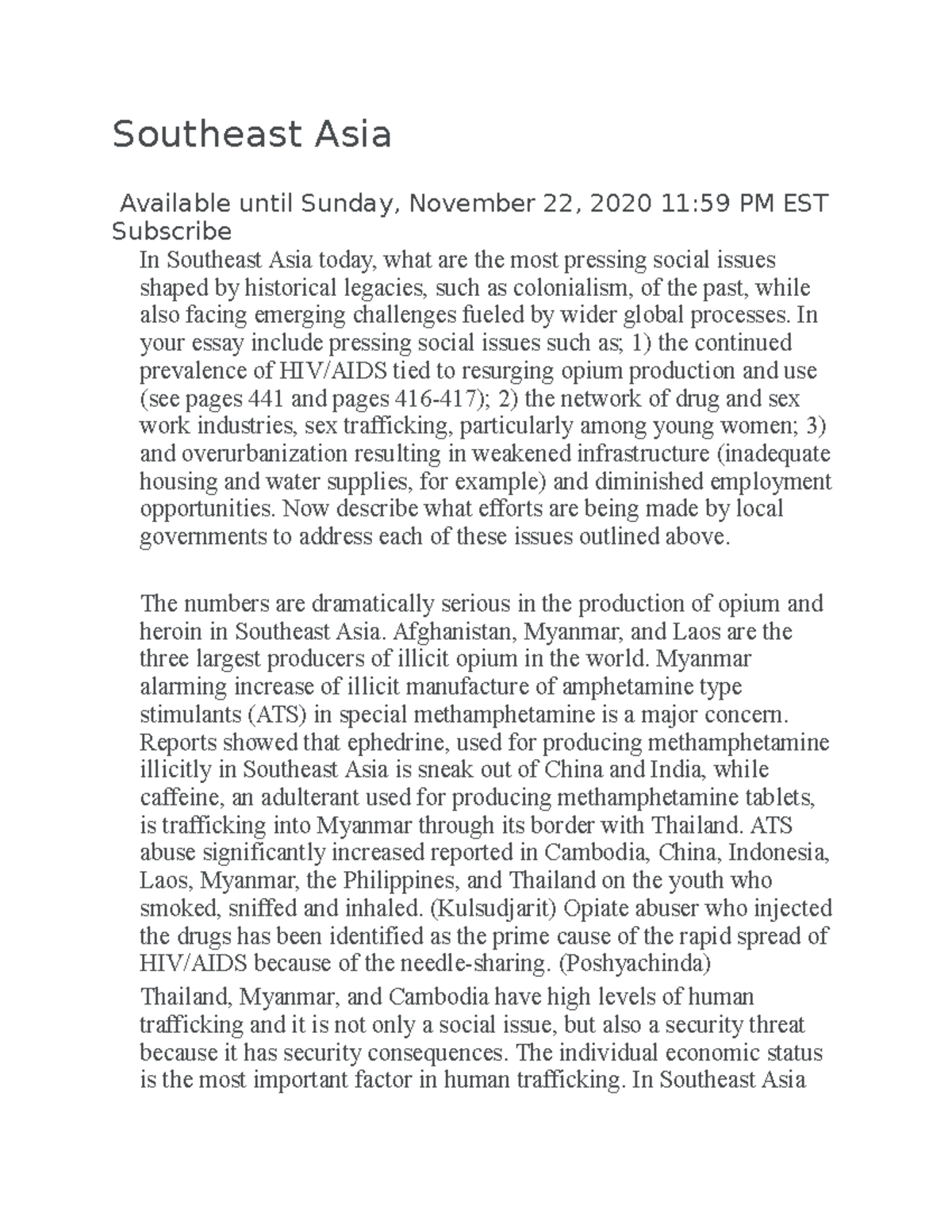 Southeast Asia - Grade: a - Southeast Asia Available until Sunday ...