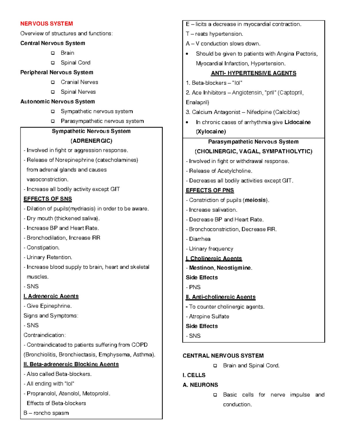 MS- Notes- Neuropdf - NERVOUS SYSTEM Overview of structures and ...
