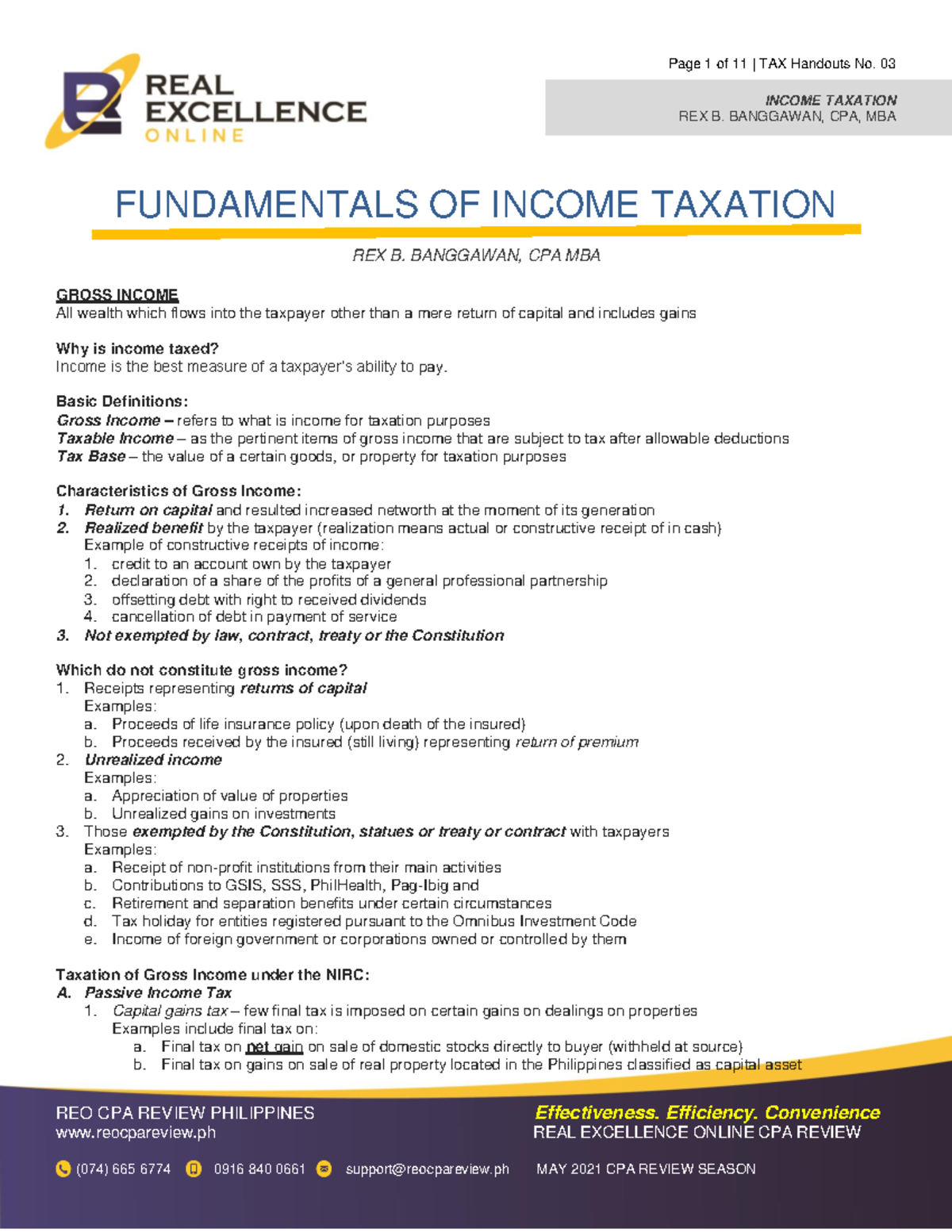 H03 - Fundamentals Of Income Taxation - INCOME TAXATION REX B ...