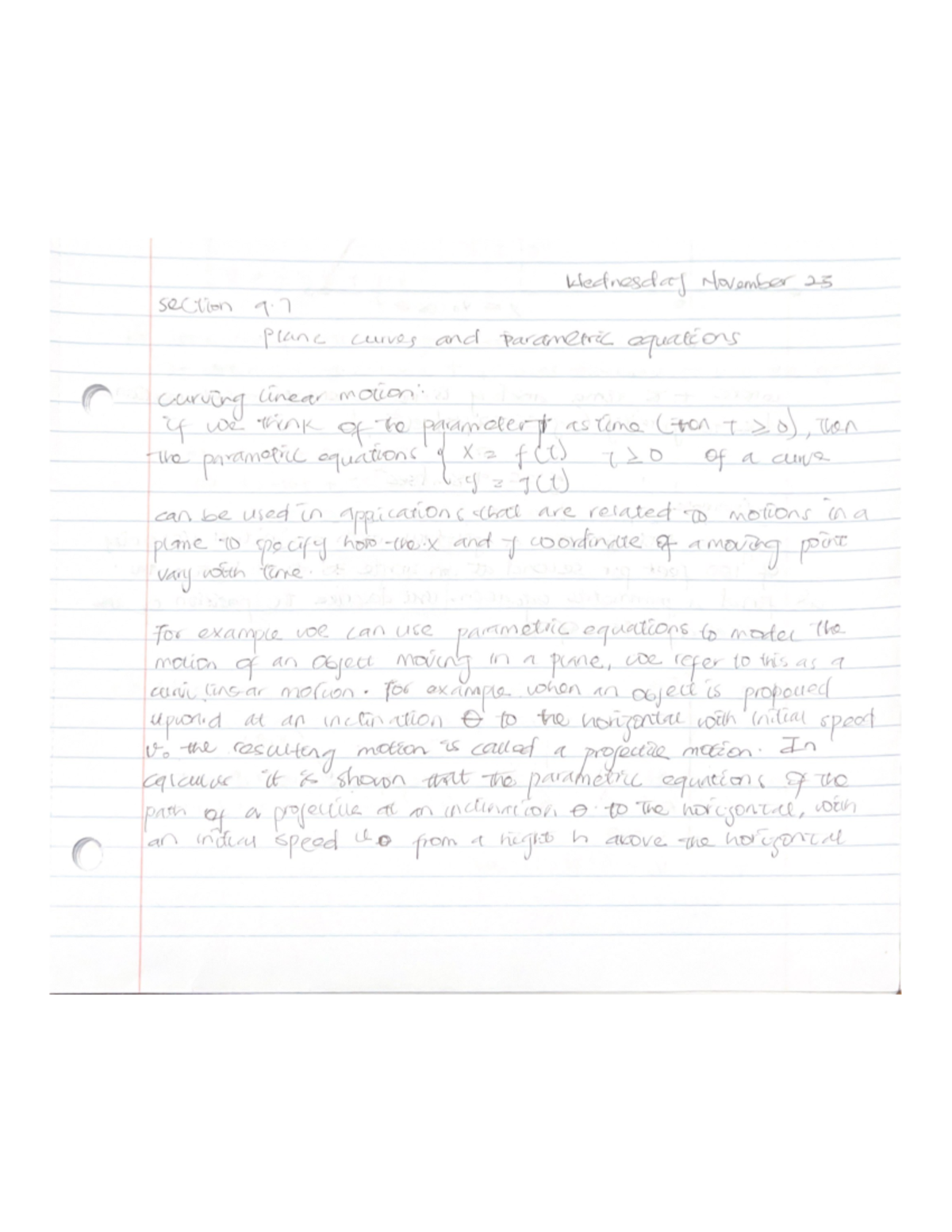 Math Notes 16 - Plain curves and parametric equations - MATH 3 - Studocu