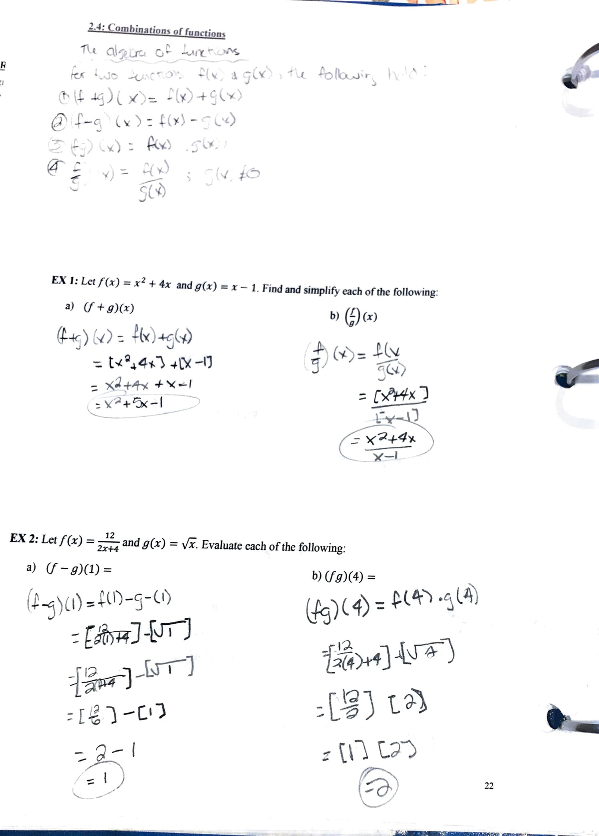 2.4 Combinations Of Functions - ! 2 : Comb In Ation~ Of Functions 1.t ...