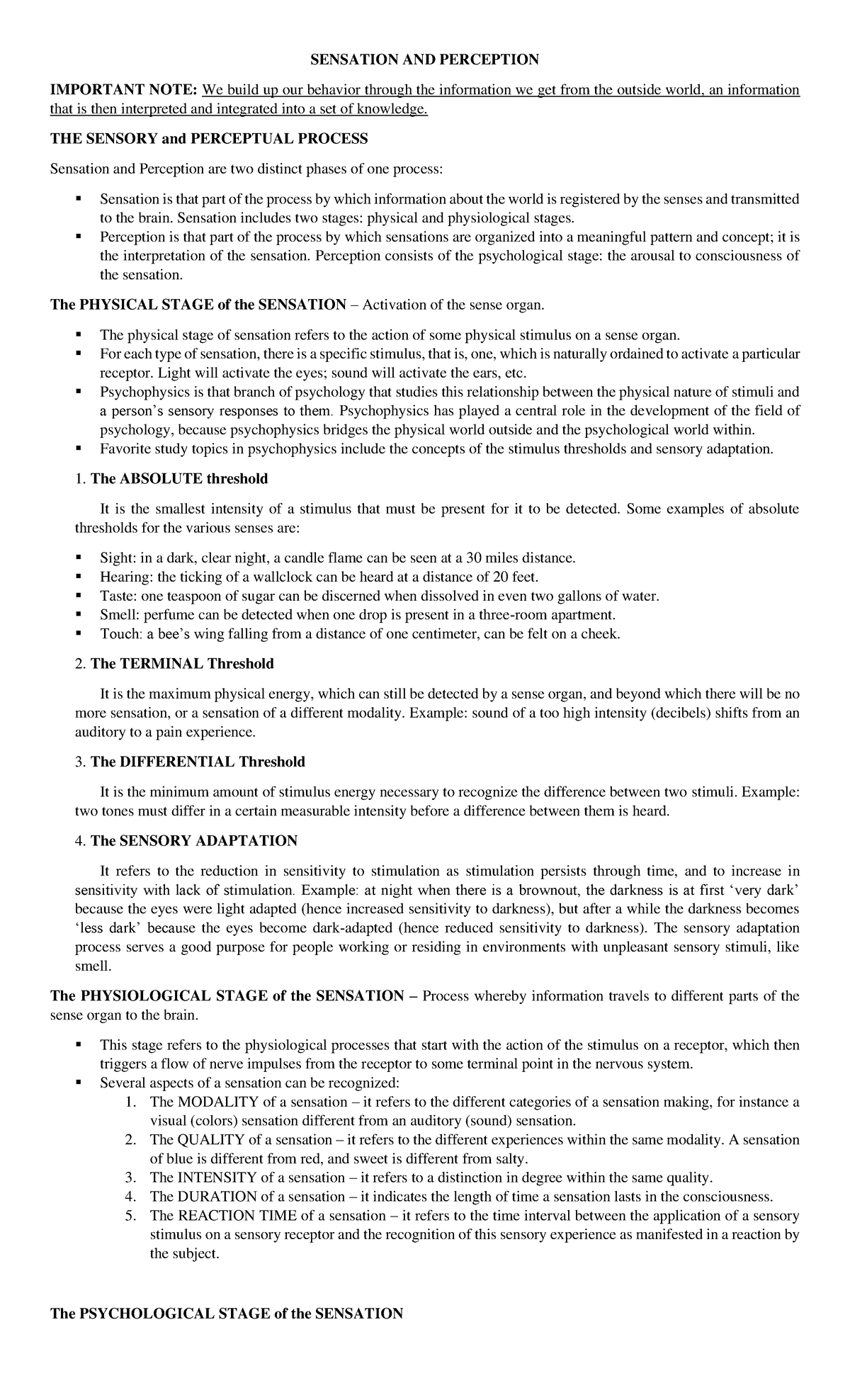 Sensory and perceptual process visual auditory - SENSATION AND ...