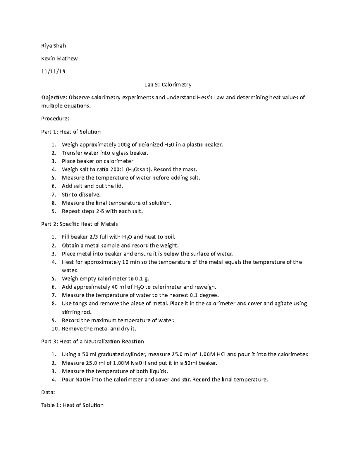 Lab 9 postlab Post Lab Riya Shah Kevin Mathew 11/11/ Lab 9