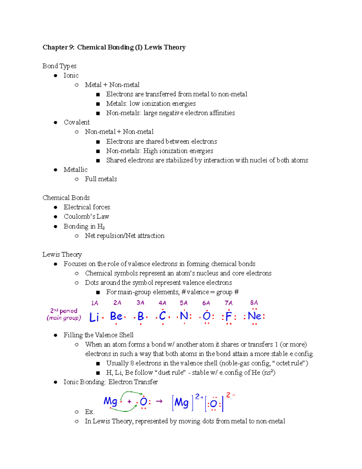 CHEM-11A Notes 9-10 - Chapter 9: Chemical Bonding (I) Lewis Theory Bond ...