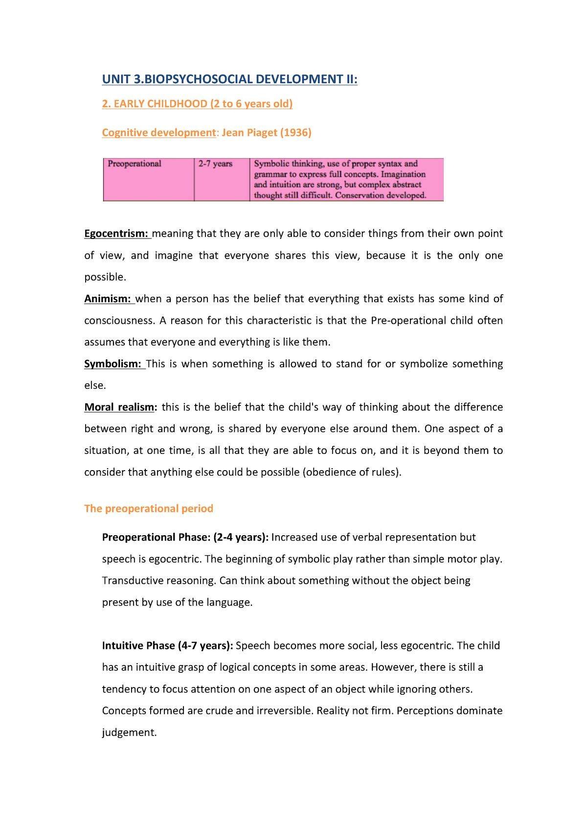 UNIT 3.2 Dev. Psychology UNIT 3 DEVELOPMENT II 2. EARLY