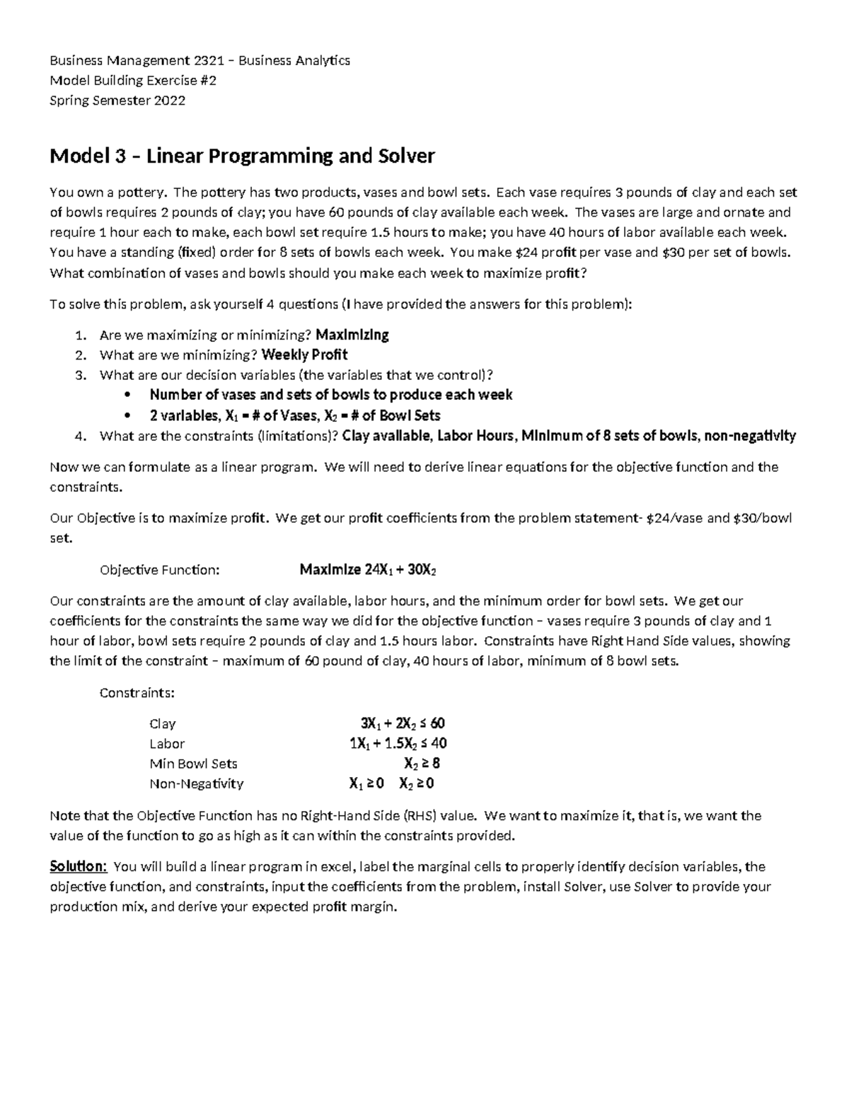 CSE HOMEWORK HELP - Business Management 2321 – Business Analytics Model ...