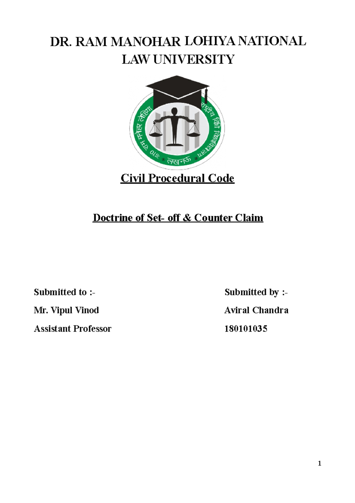 CPC project based on the principle of setoff DR. RAM MANOHAR LOHIYA