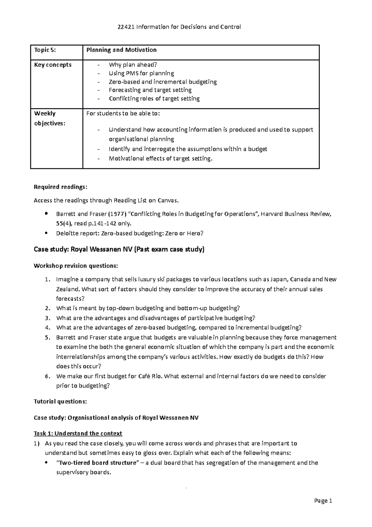 Pre-class Activities Topic 5 Planning And Motivation SPR 2023 - Topic 5 ...