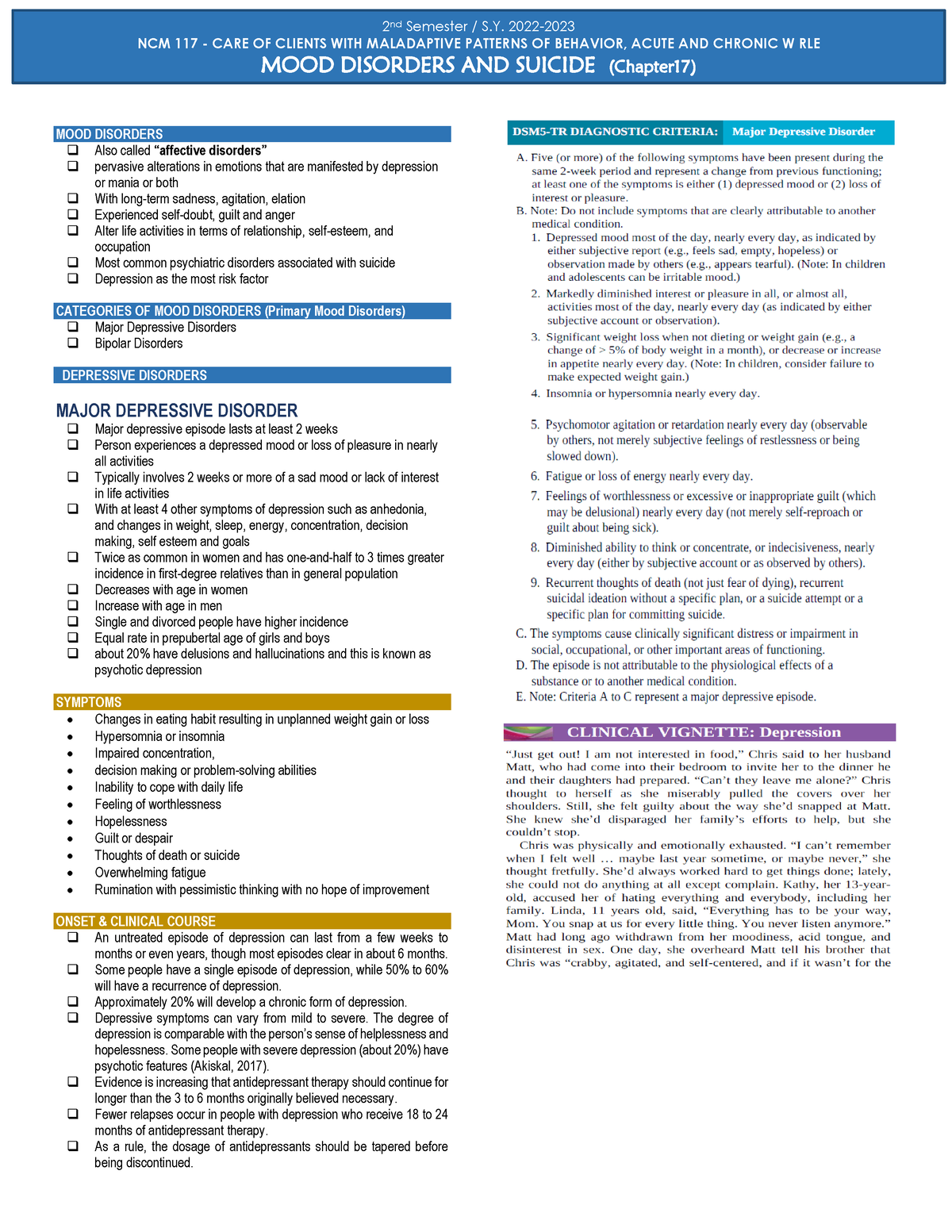 MOOD Disorders - NCM 117 - MOOD DISORDERS Also called “affective ...