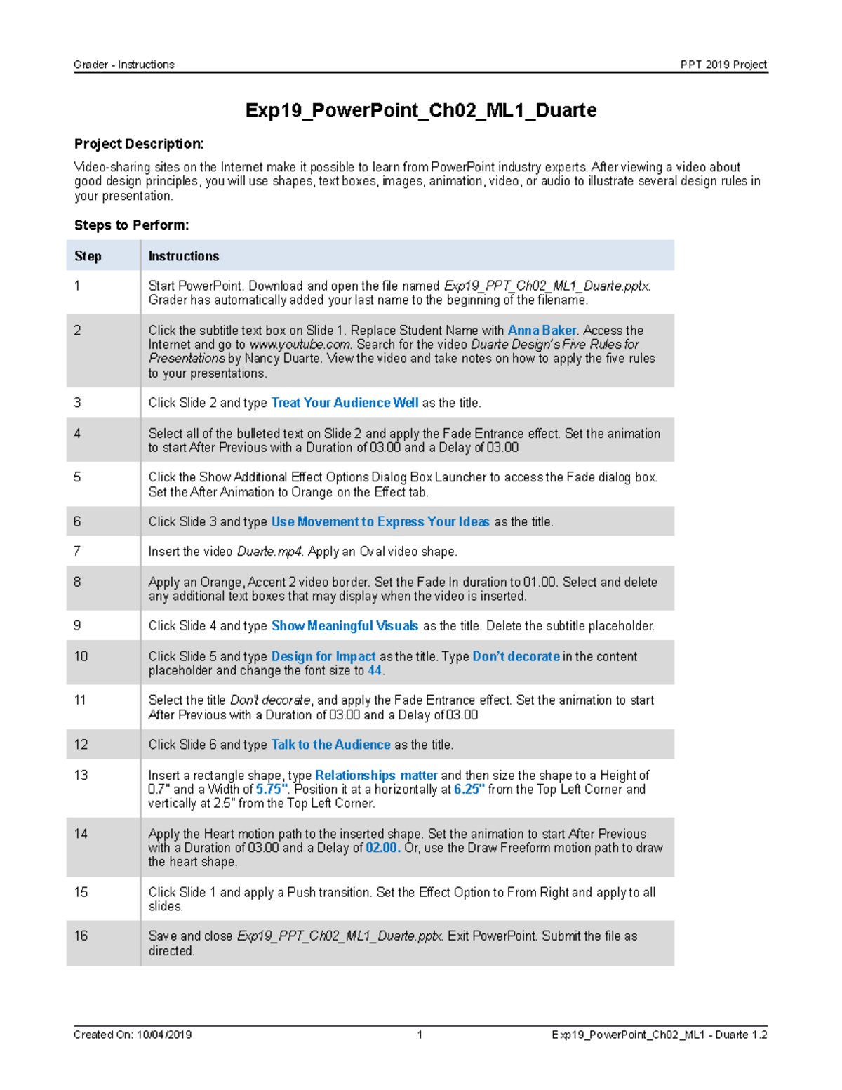 Exp19 Power Point Ch02 ML1 Duarte Instructions - Grader - Instructions ...