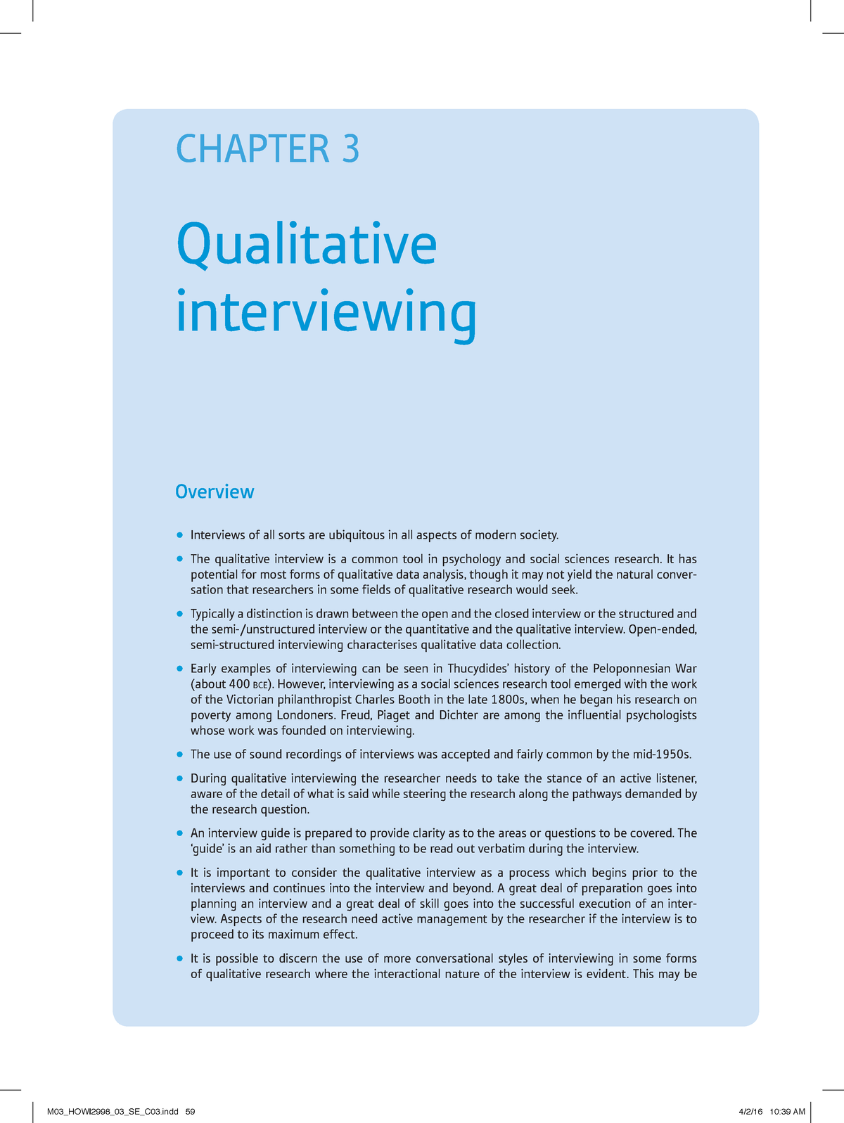 Interviewing - CHAPTER 3 Qualitative Interviewing Overview Interviews ...