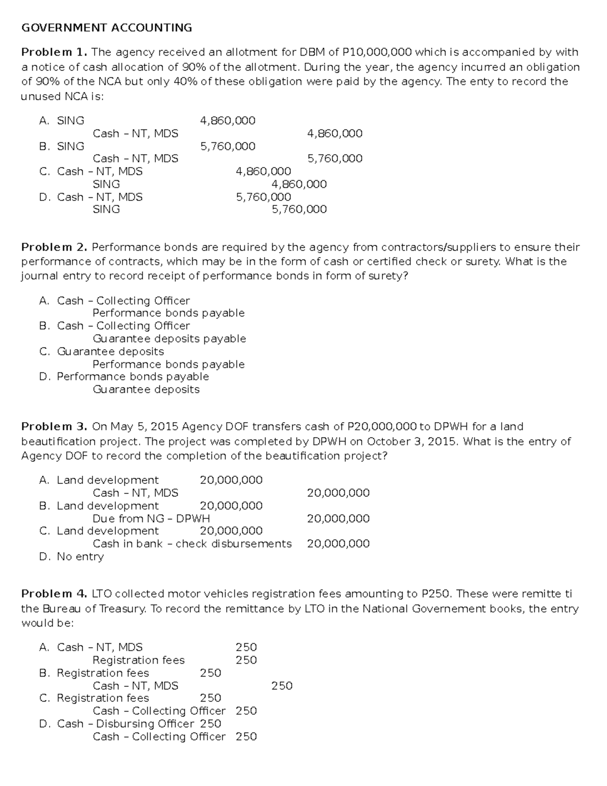 Accounting That Is Helpful - GOVERNMENT ACCOUNTING Problem 1. The ...