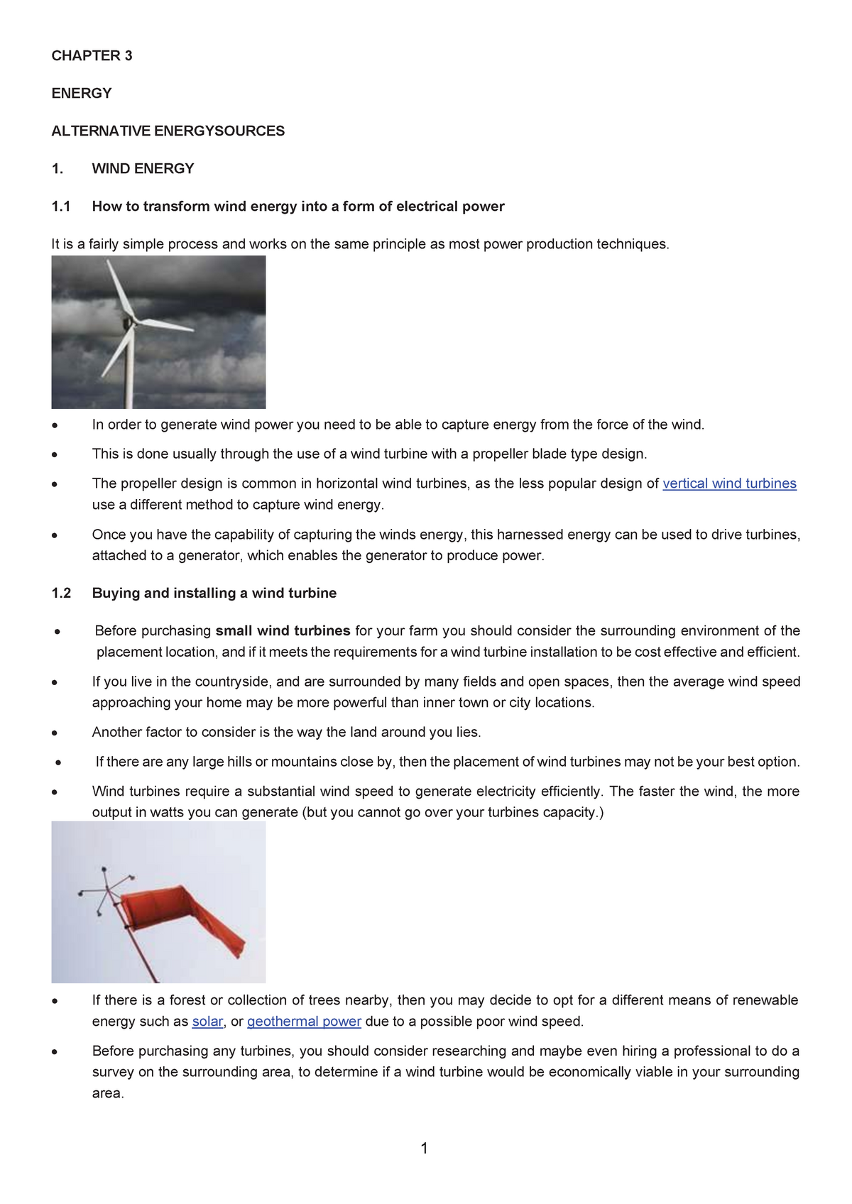 Chapter 3 Energy - CHAPTER 3 ENERGY ALTERNATIVE ENERGYSOURCES 1. WIND ...