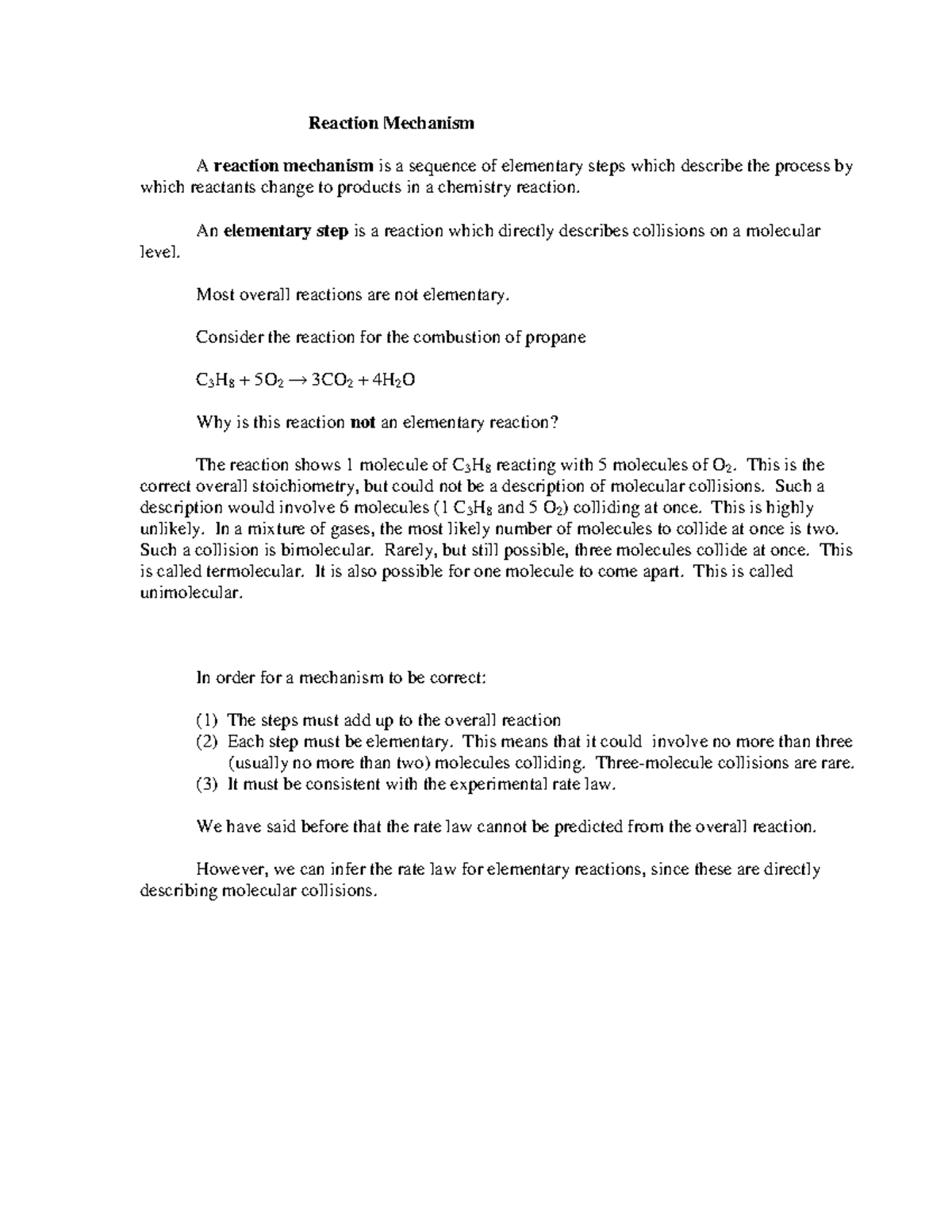 Gen Chem Lecture Reaction Mechanism A Reaction Mechanism Is A