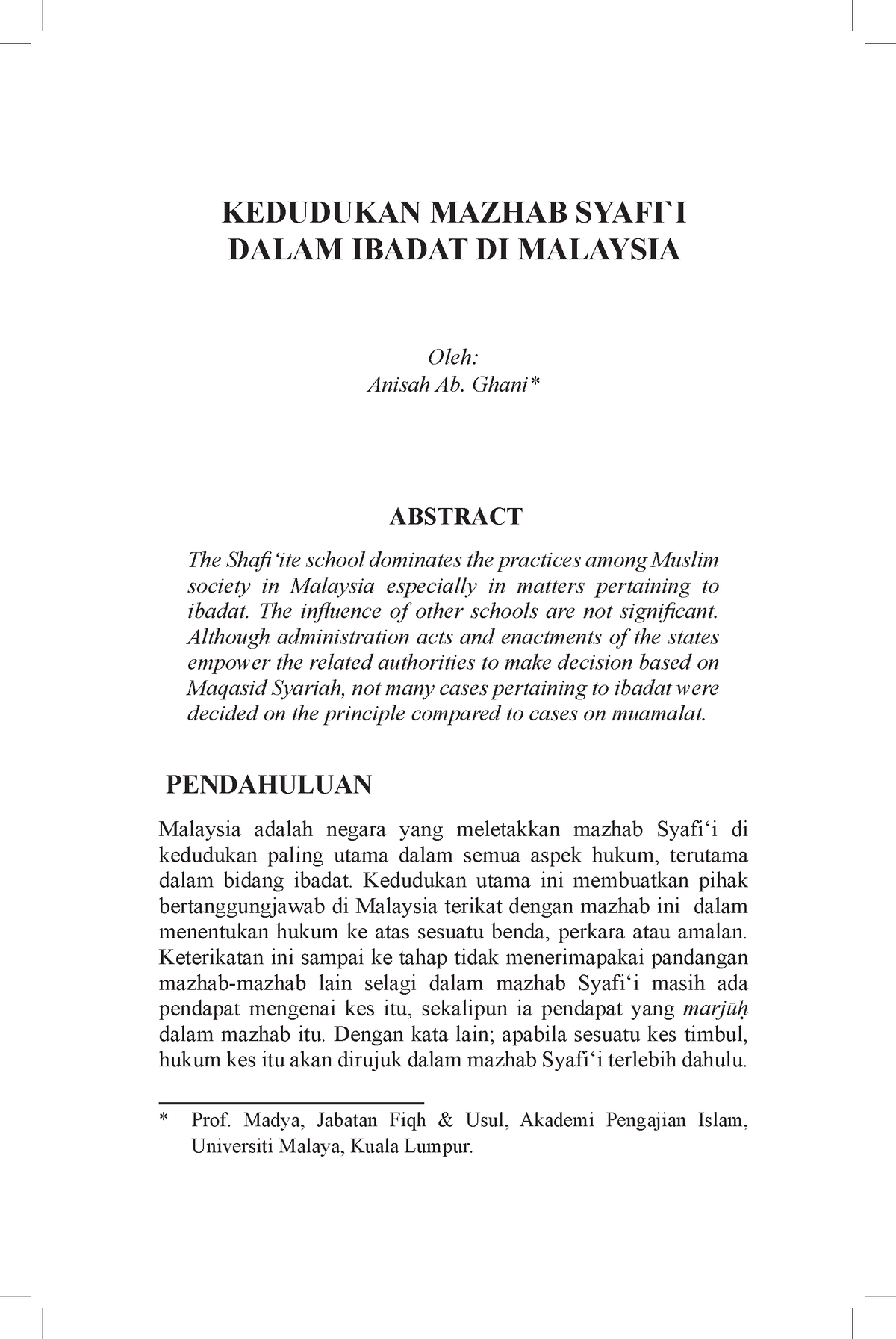 10140 - AHBjhah - KEDUDUKAN MAZHAB SYAFI`I DALAM IBADAT DI MALAYSIA ...