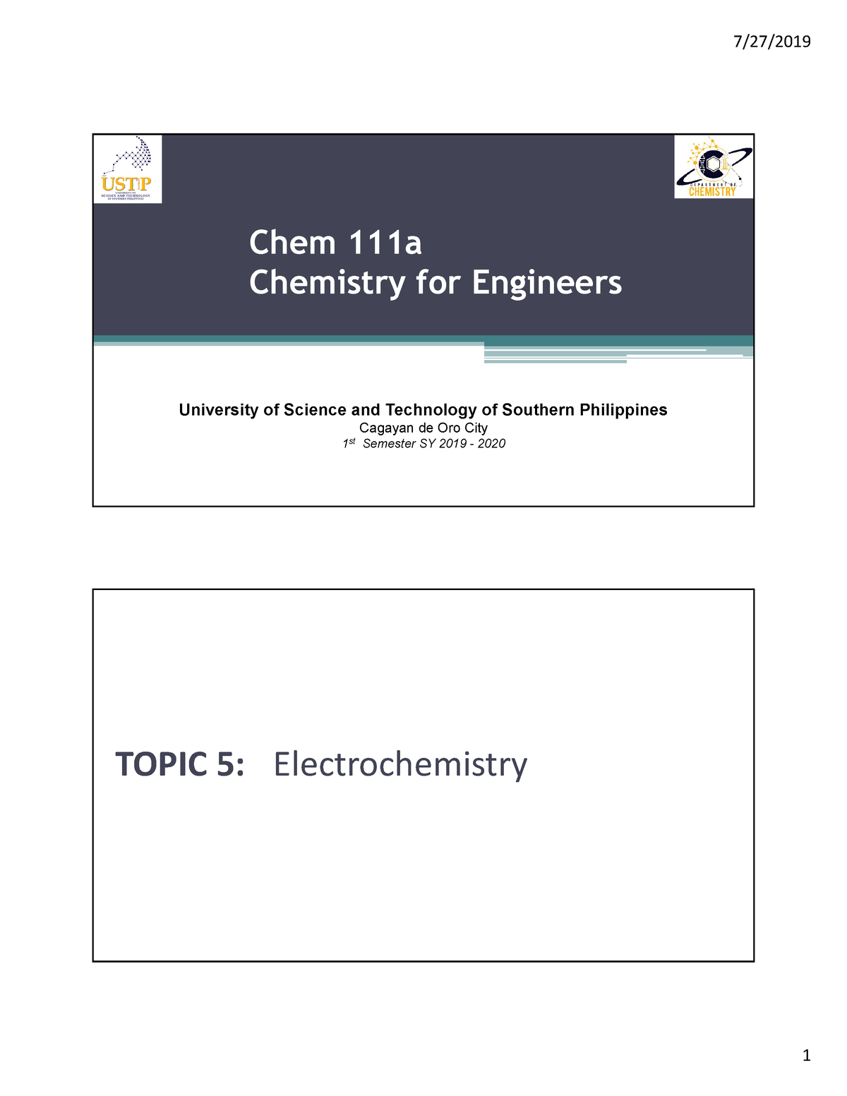 5. Electrochemistry From our chemistry teacher University of