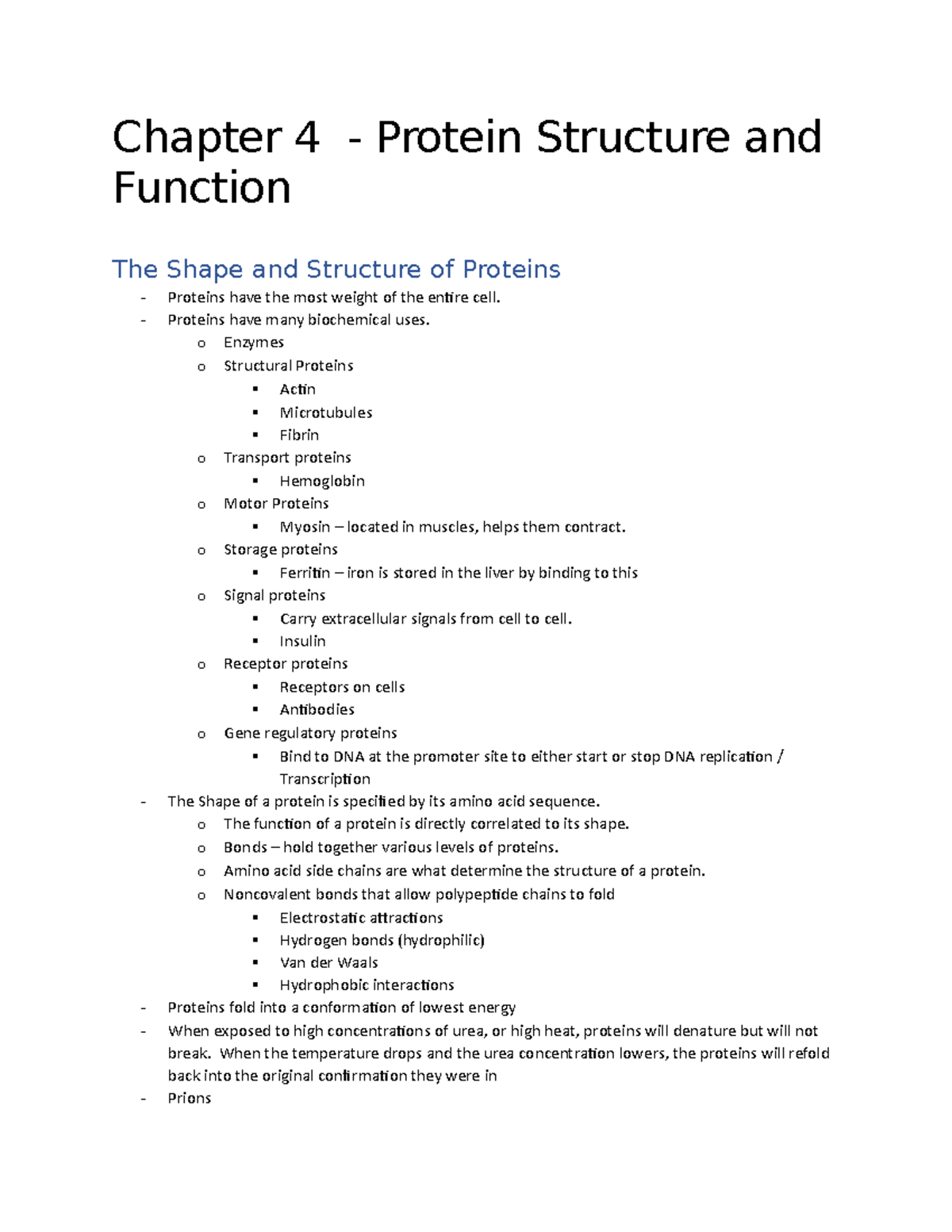 Chapter 4 - Review for Exam 1 - Bitsakis - Chapter 4 - Protein ...