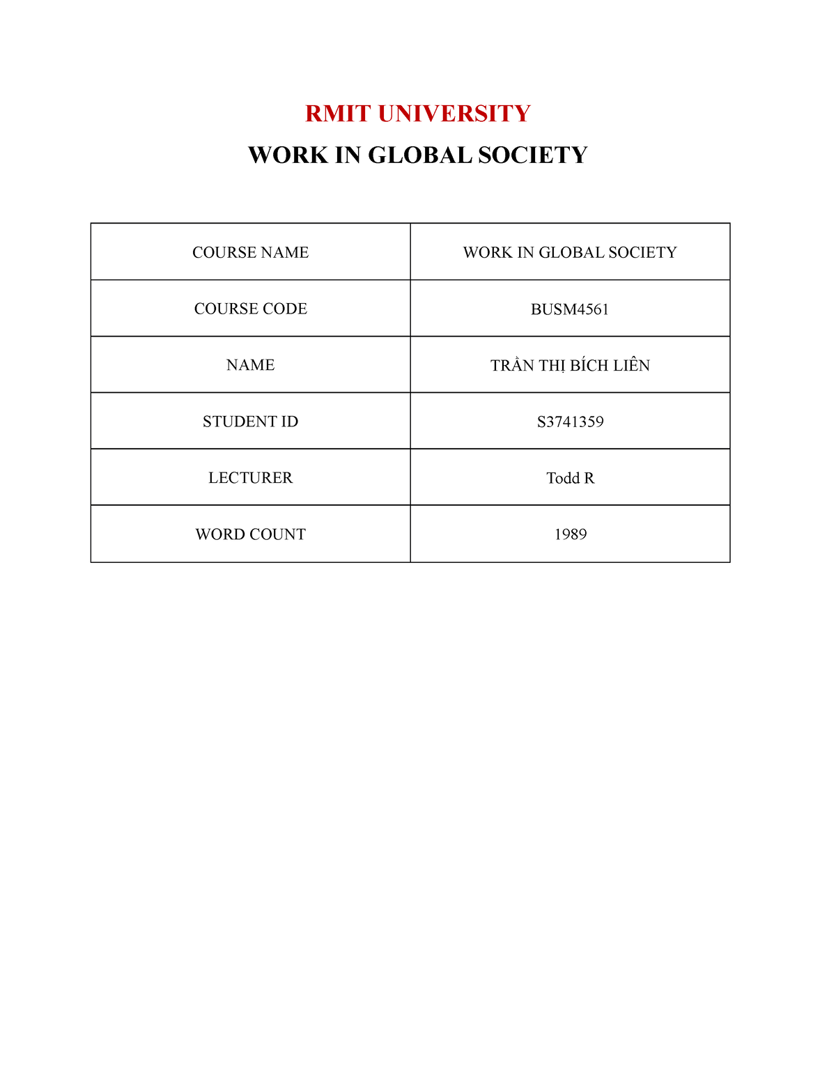 work in global society rmit assignment 3