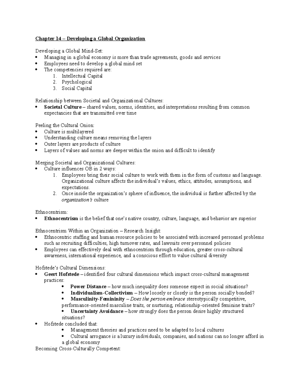 Chapter 14 – Developing a Global Organization - Chapter 14 – Developing ...