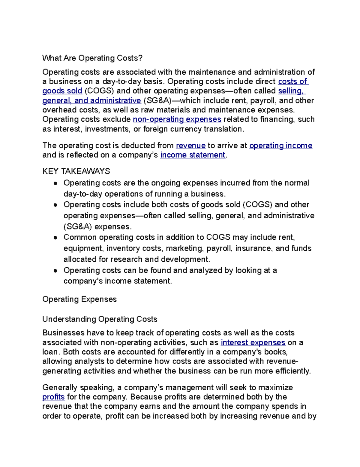 Operating Costsall about mathematics that connects into accounting ...