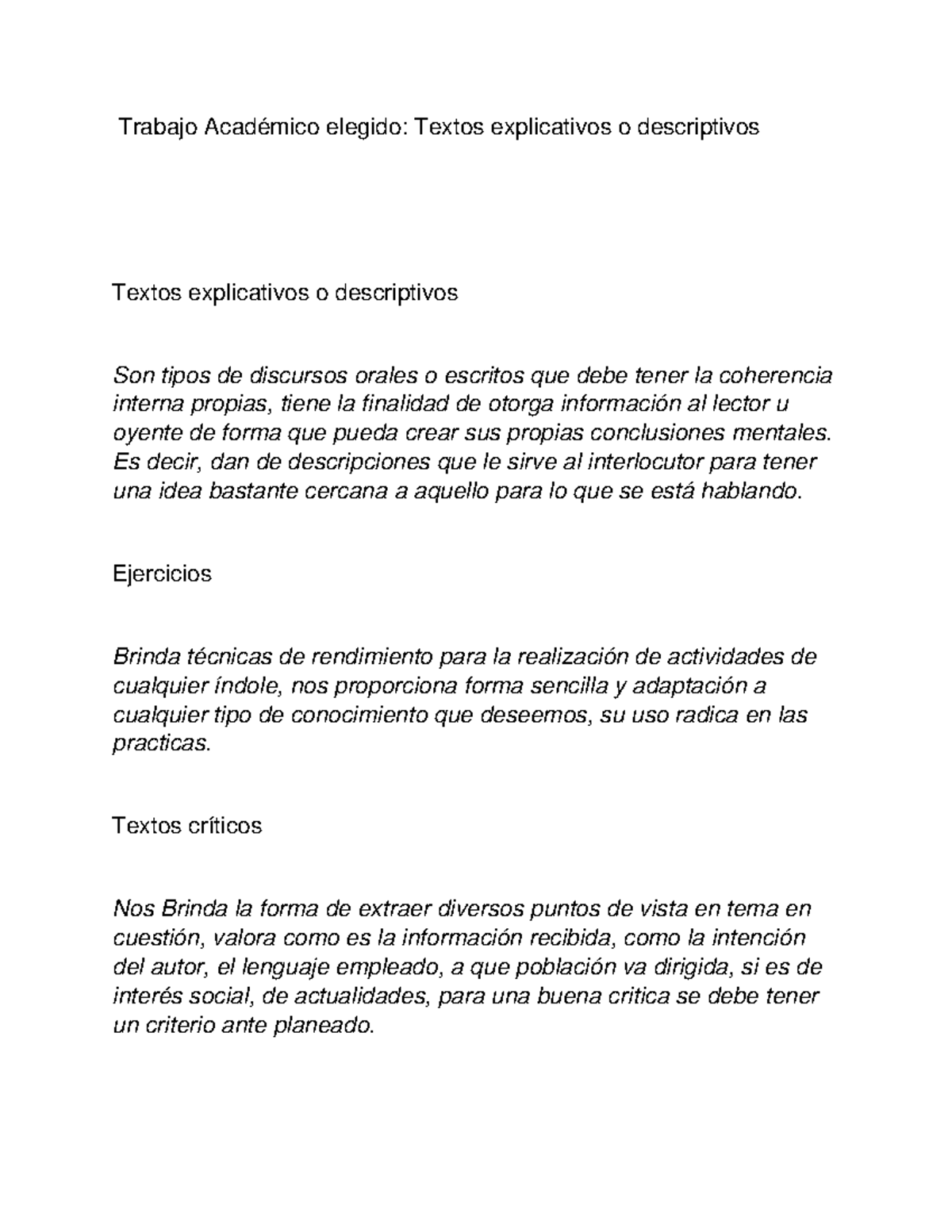 Textos Explicativos O Descriptivos 1 Trabajo Académico Elegido Textos Explicativos O 3108