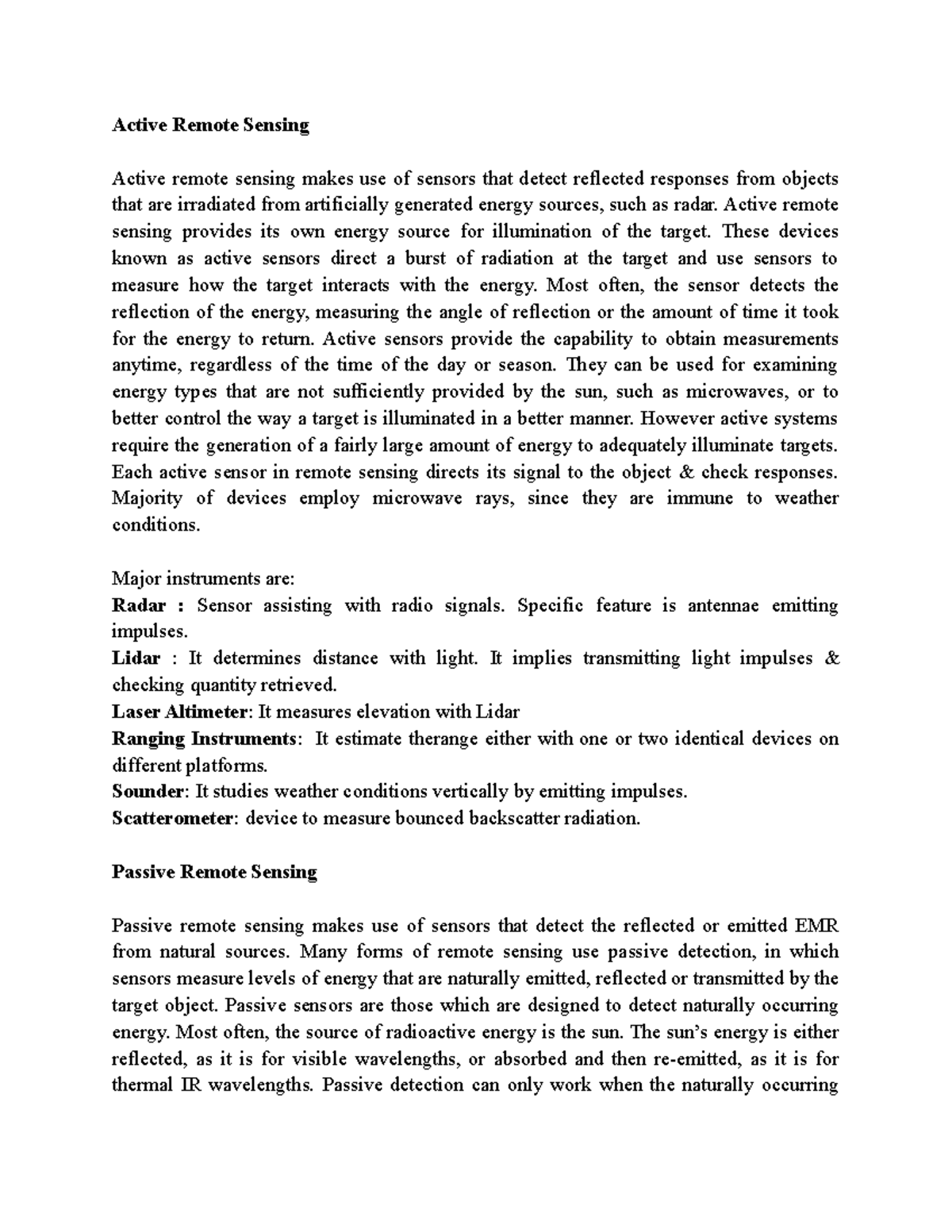 Active Remote Sensing - Active Remote Sensing Active remote sensing ...