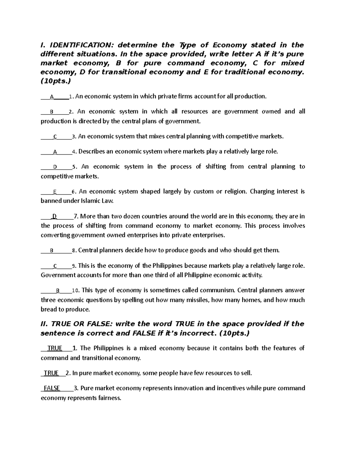 WW#2 in Applied Economics - I. IDENTIFICATION: determine the Type of ...