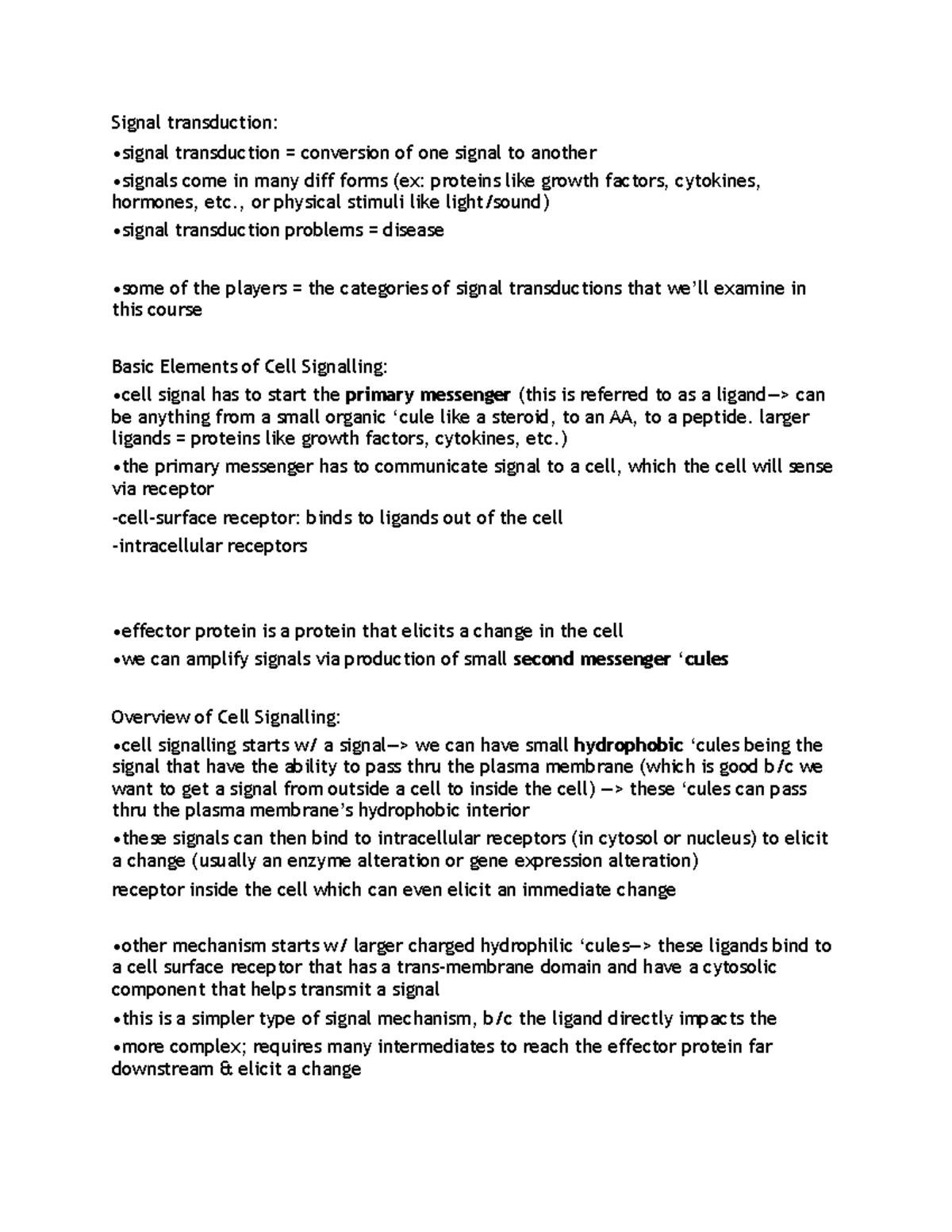 Receptor Tyrosine Kinases Notes - Signal transduction: •signal ...