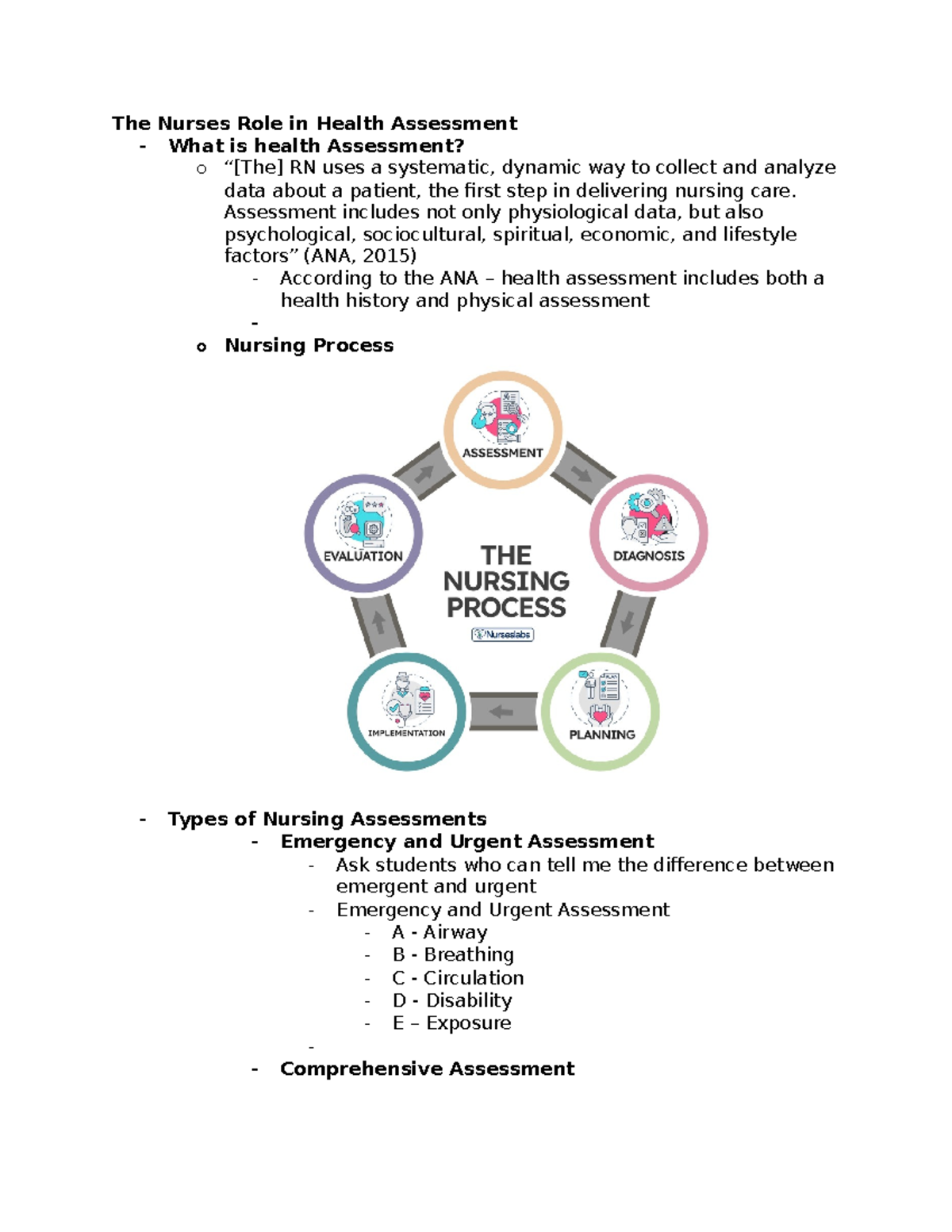 Science Review for assessment - The Nurses Role in Health Assessment ...