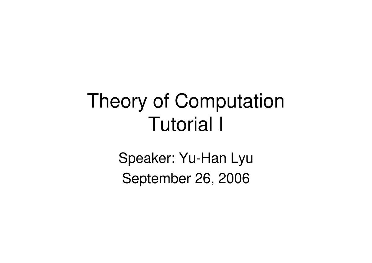 Tutorial 1 - Assignments - Theory Of Computation - Studocu