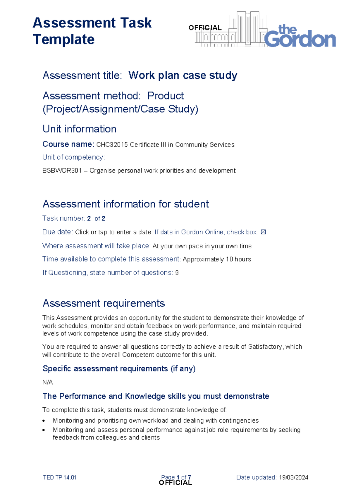 Assesment task 2 - as follows. - Template TED TP 14 Page 1 of 7 Date ...