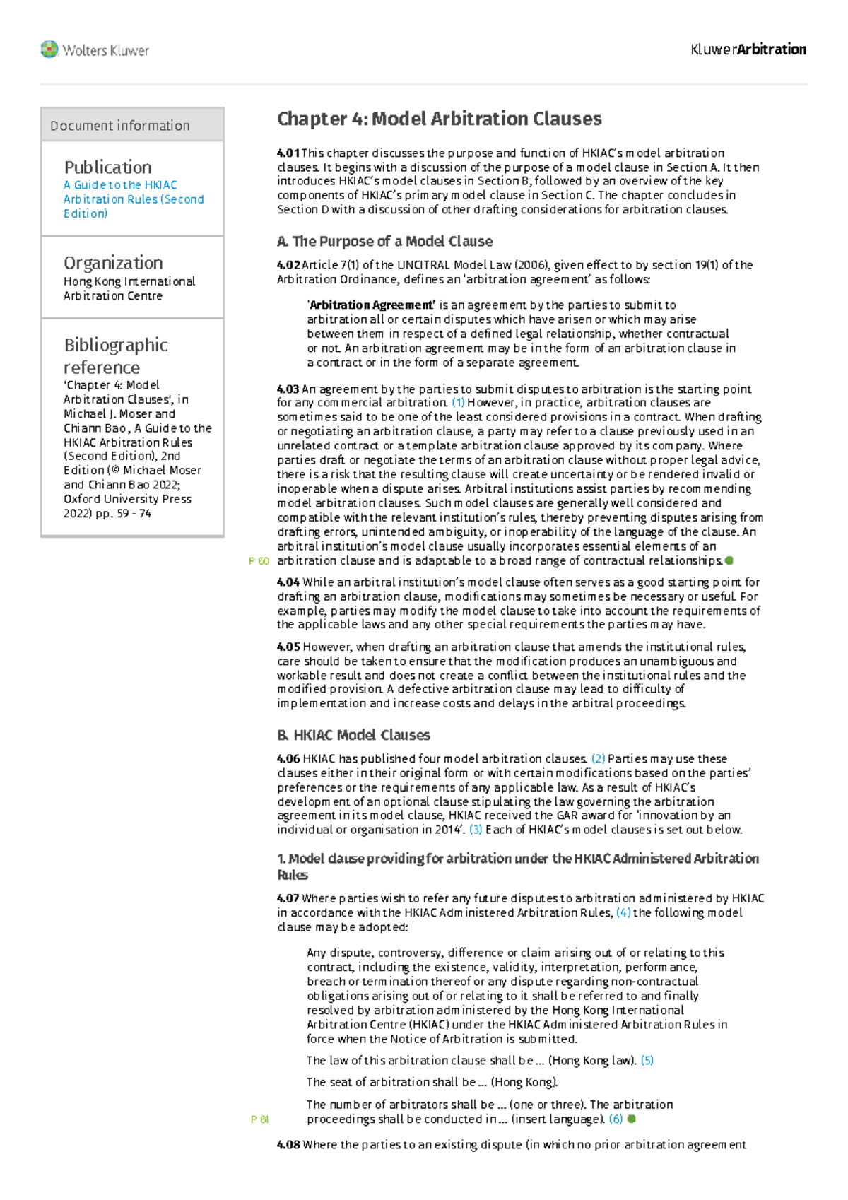 Chapter 4 Model Arbitration Clauses Document information Publication